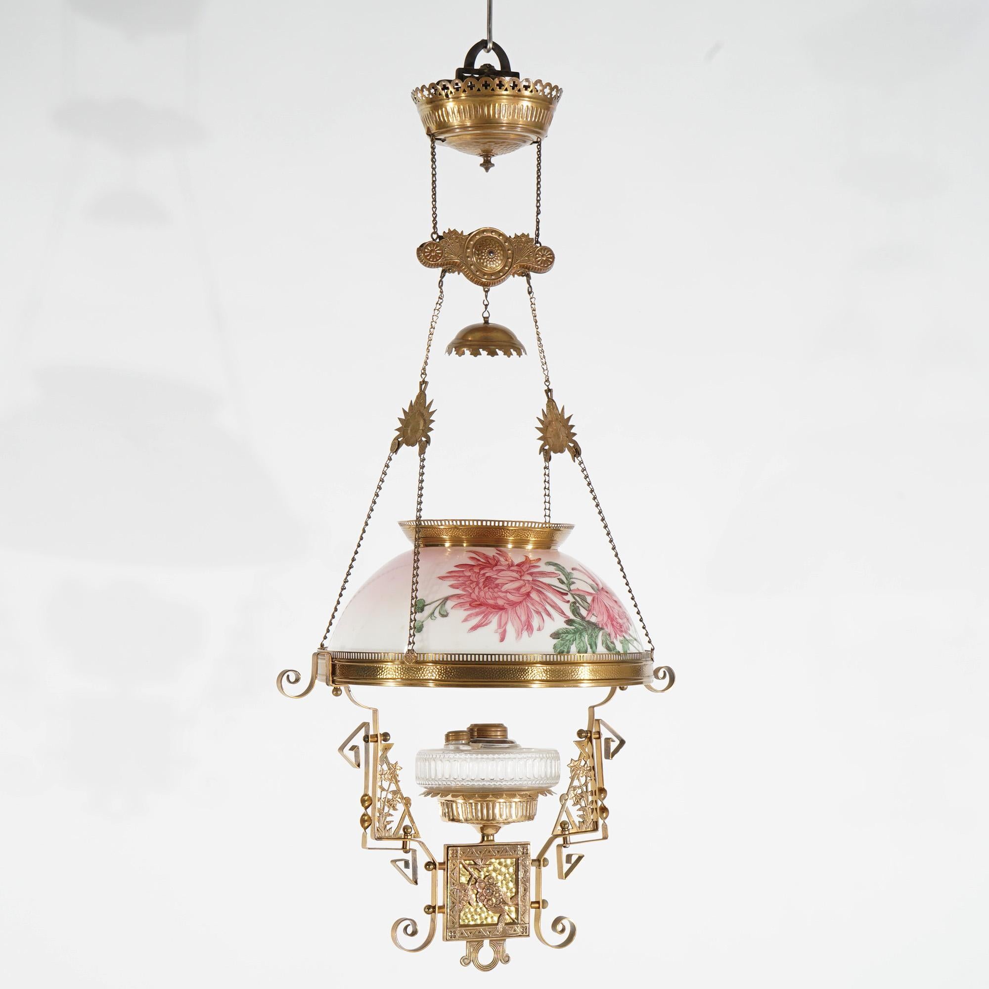 Antique Aesthetic Movement Hand Painted Hanging Kerosene Lamp C1890 For Sale 2