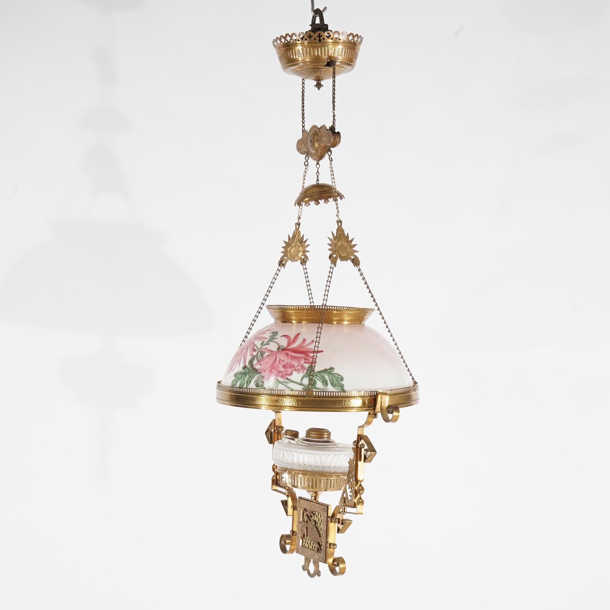 Antique Aesthetic Movement Hand Painted Hanging Kerosene Lamp C1890 For Sale 3