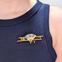 Broche Ancienne Aesthetic Movement Japonisme Or & Quartz Or Eventail & Bambou
