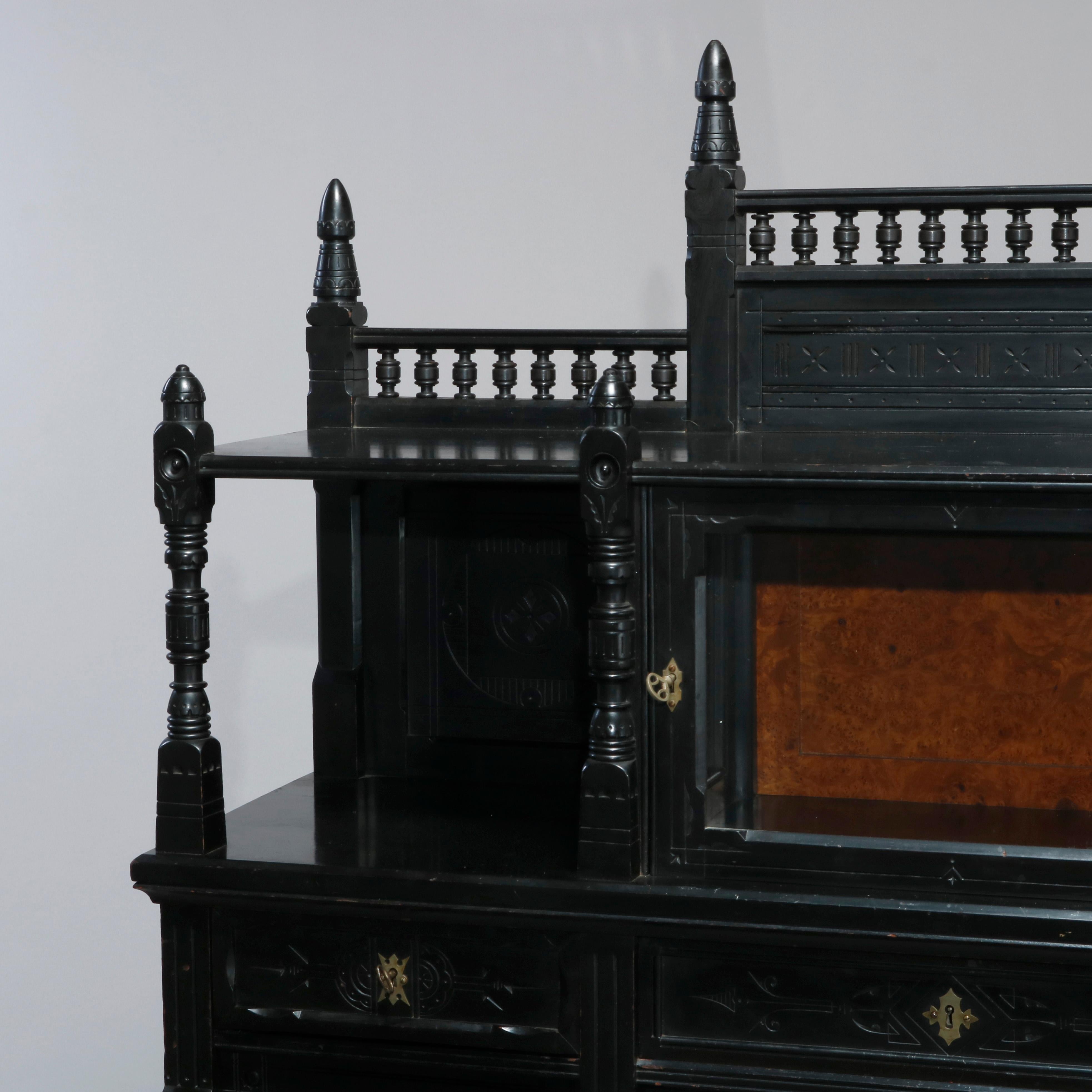 American Antique Aesthetic Movement Kimbel & Cabus School Ebonized Credenza, c1870