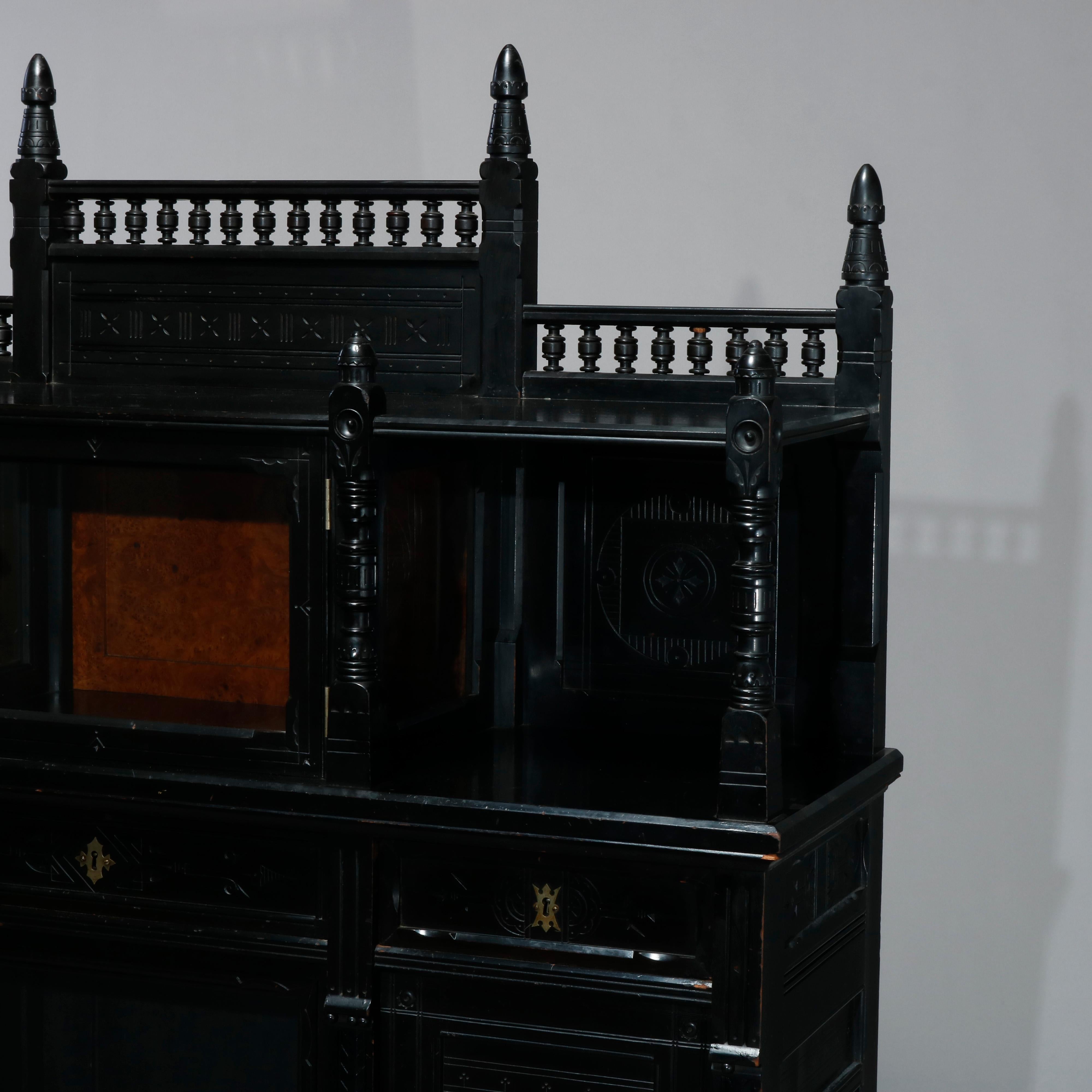 Carved Antique Aesthetic Movement Kimbel & Cabus School Ebonized Credenza, c1870