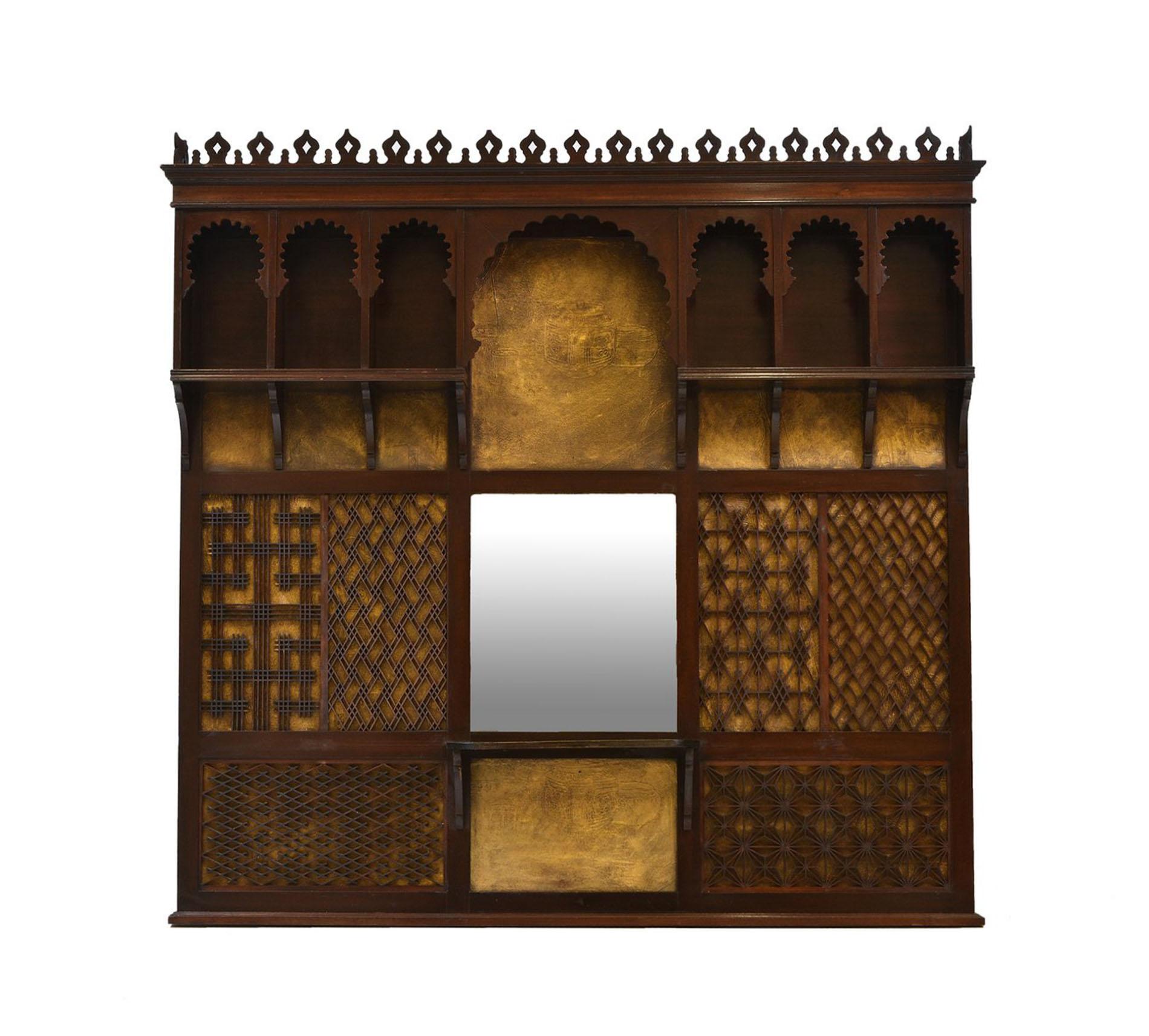 Antique Aesthetic Movement Large Decorative Wall Mantle Moorish Mirror 1