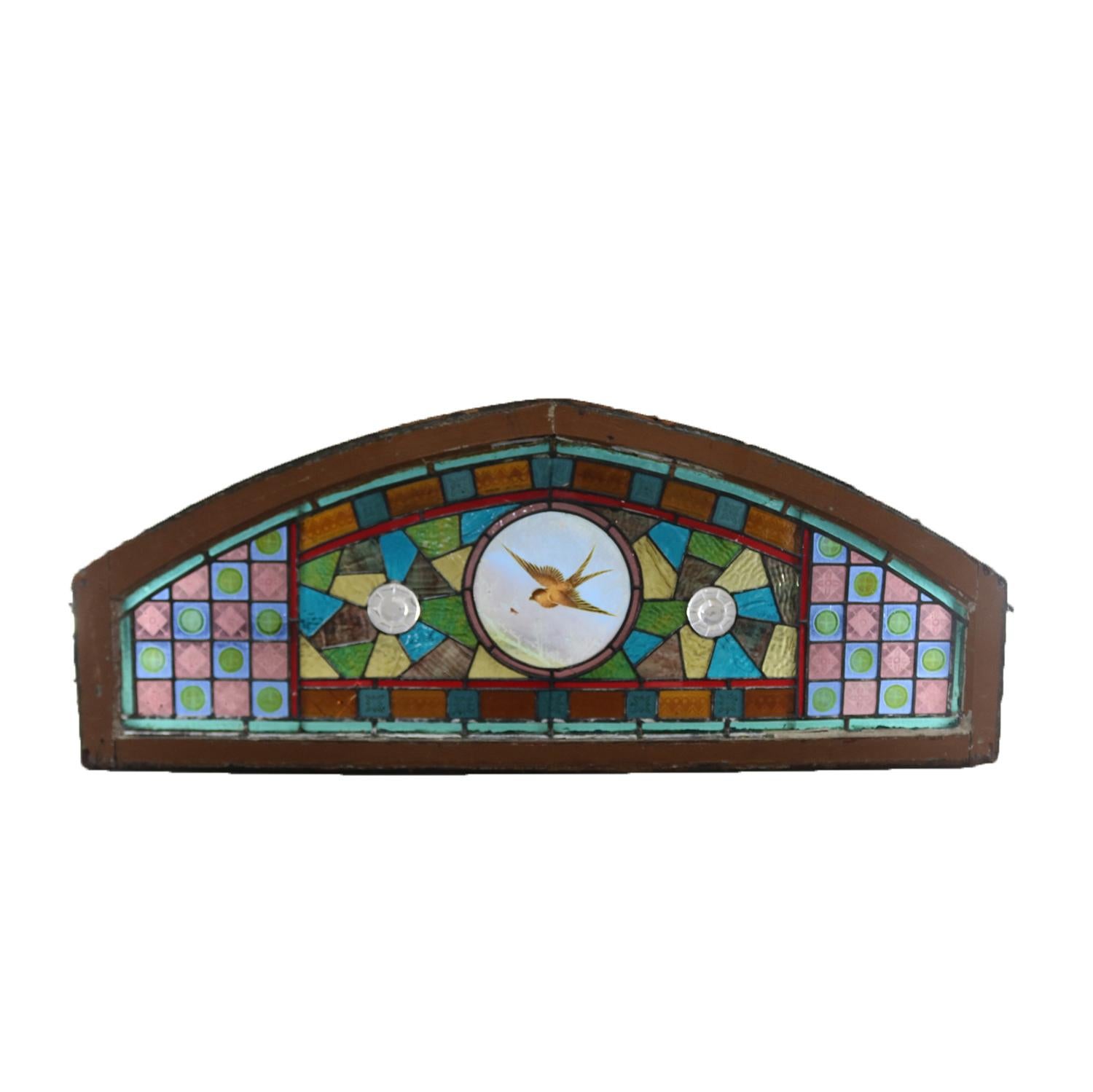 American Antique Aesthetic Movement Leaded and Jeweled Mosaic Stained Glass Window