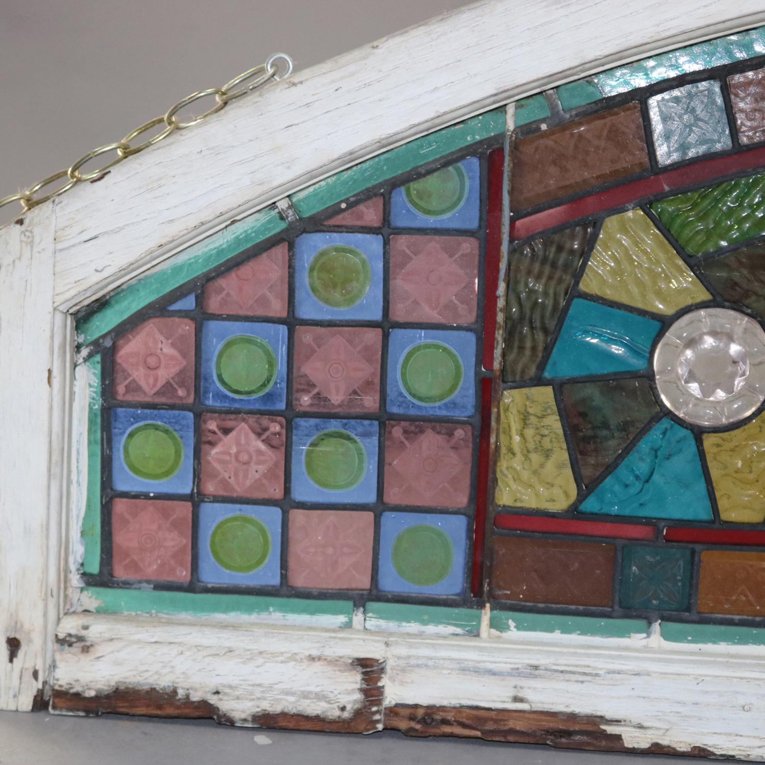Antique Aesthetic Movement Leaded and Jeweled Mosaic Stained Glass Window In Good Condition In Big Flats, NY