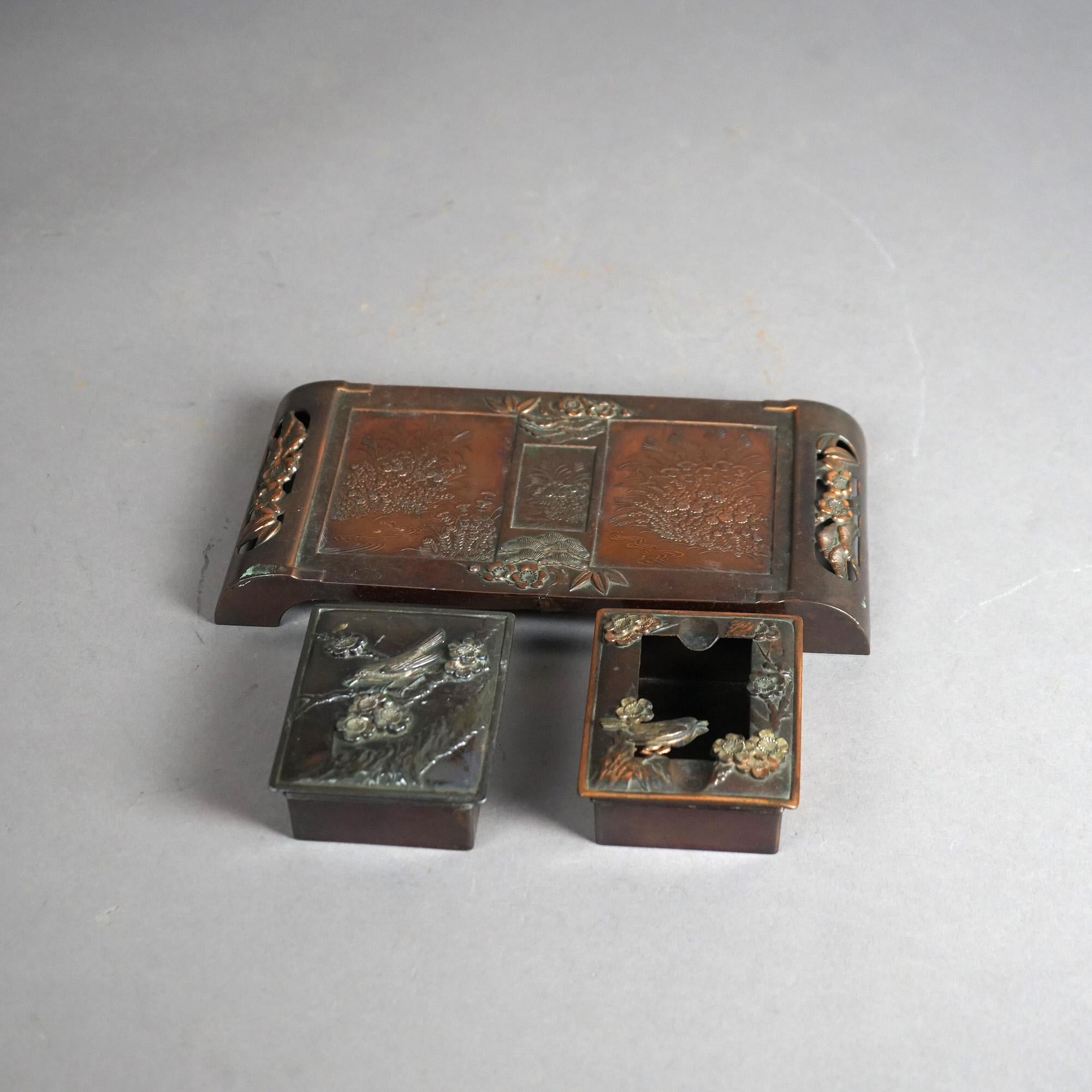 Antique Aesthetic Movement Mixed Metal Desk Organizer C1870 In Good Condition For Sale In Big Flats, NY