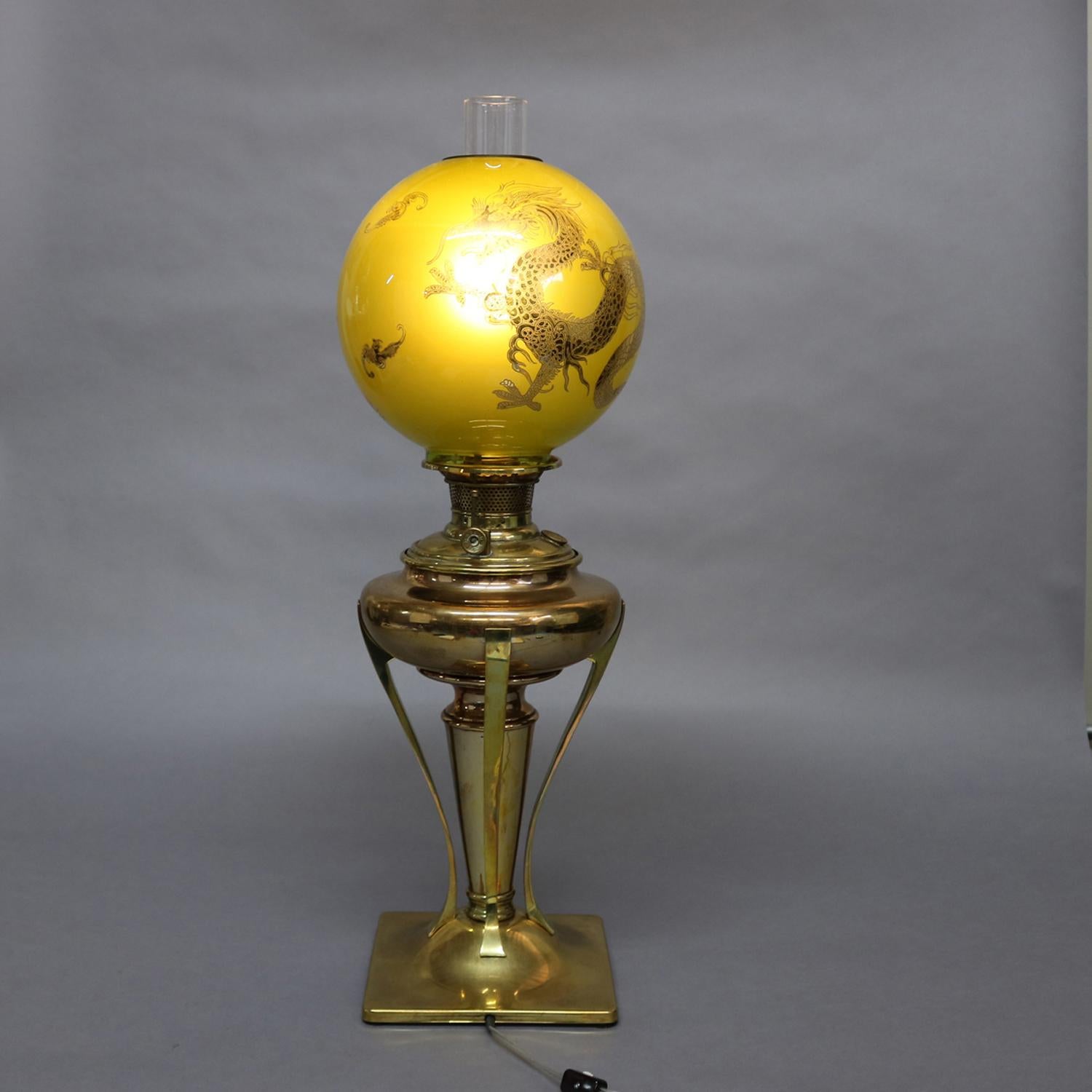 19th Century Antique Aesthetic Movement Parker Electrified GWW Gilt Dragon Oil Lamp