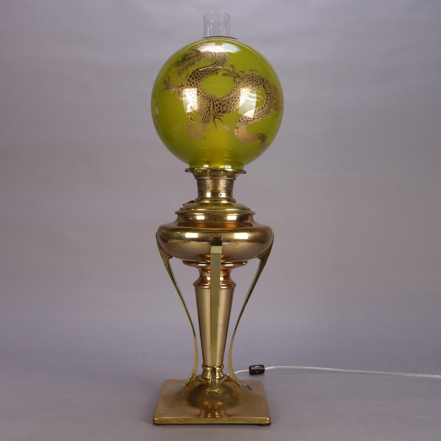 Brass Antique Aesthetic Movement Parker Electrified GWW Gilt Dragon Oil Lamp