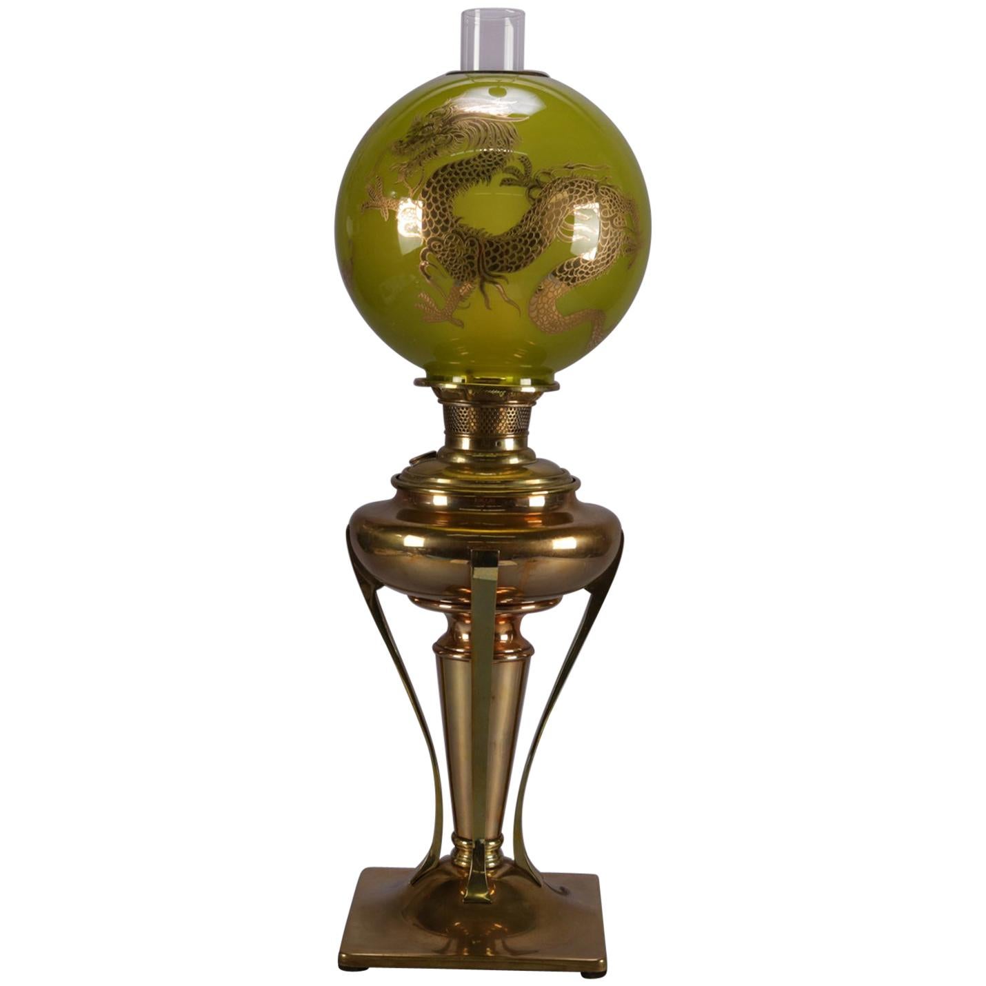 Antique Aesthetic Movement Parker Electrified GWW Gilt Dragon Oil Lamp