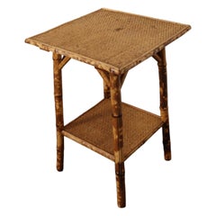 Antique Aesthestic Movement Victorian Burnt Bamboo Tortoise Shell Side Table