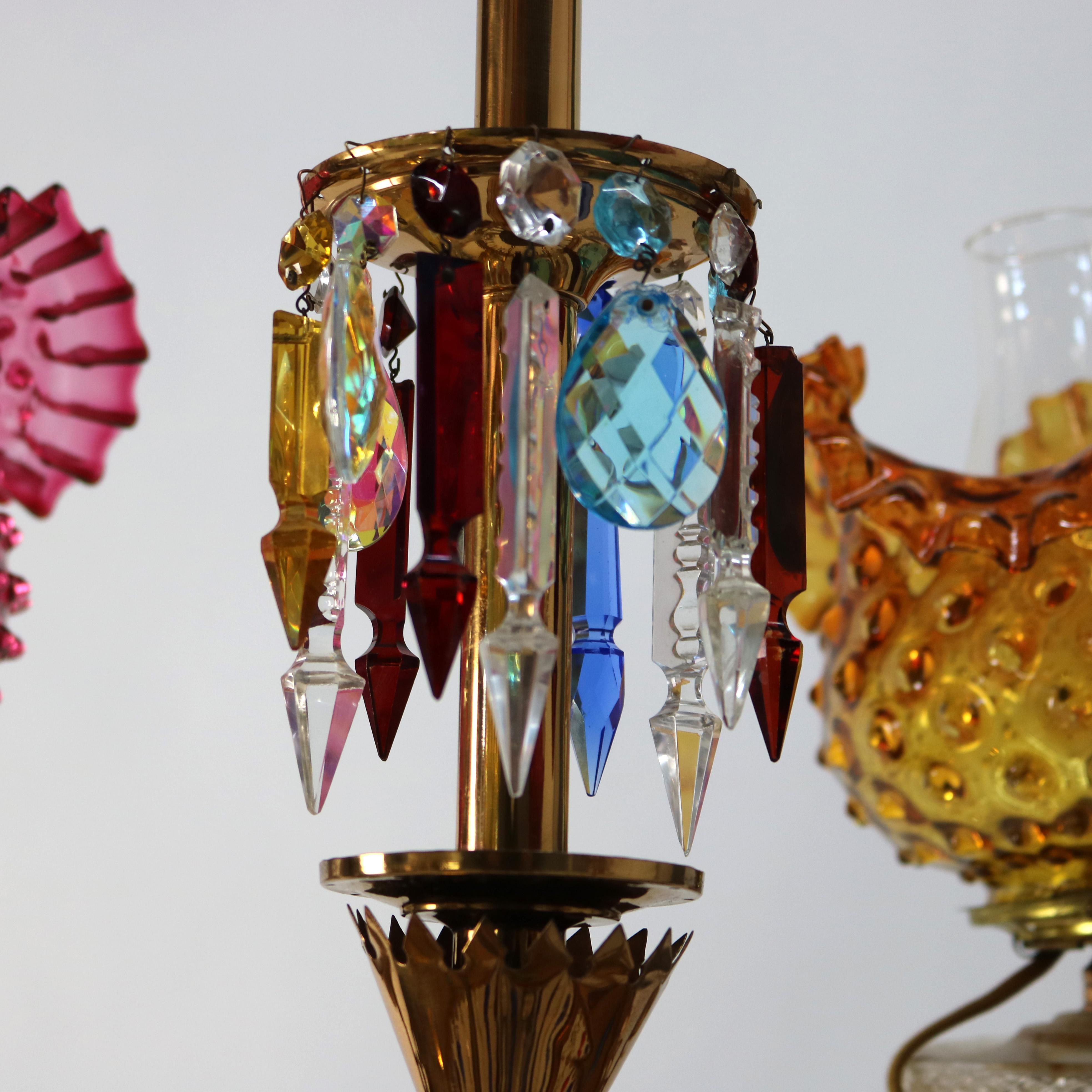 Lampadario antico Aesthetic Movement in ottone policromato e cristallo C1870 in vendita 4