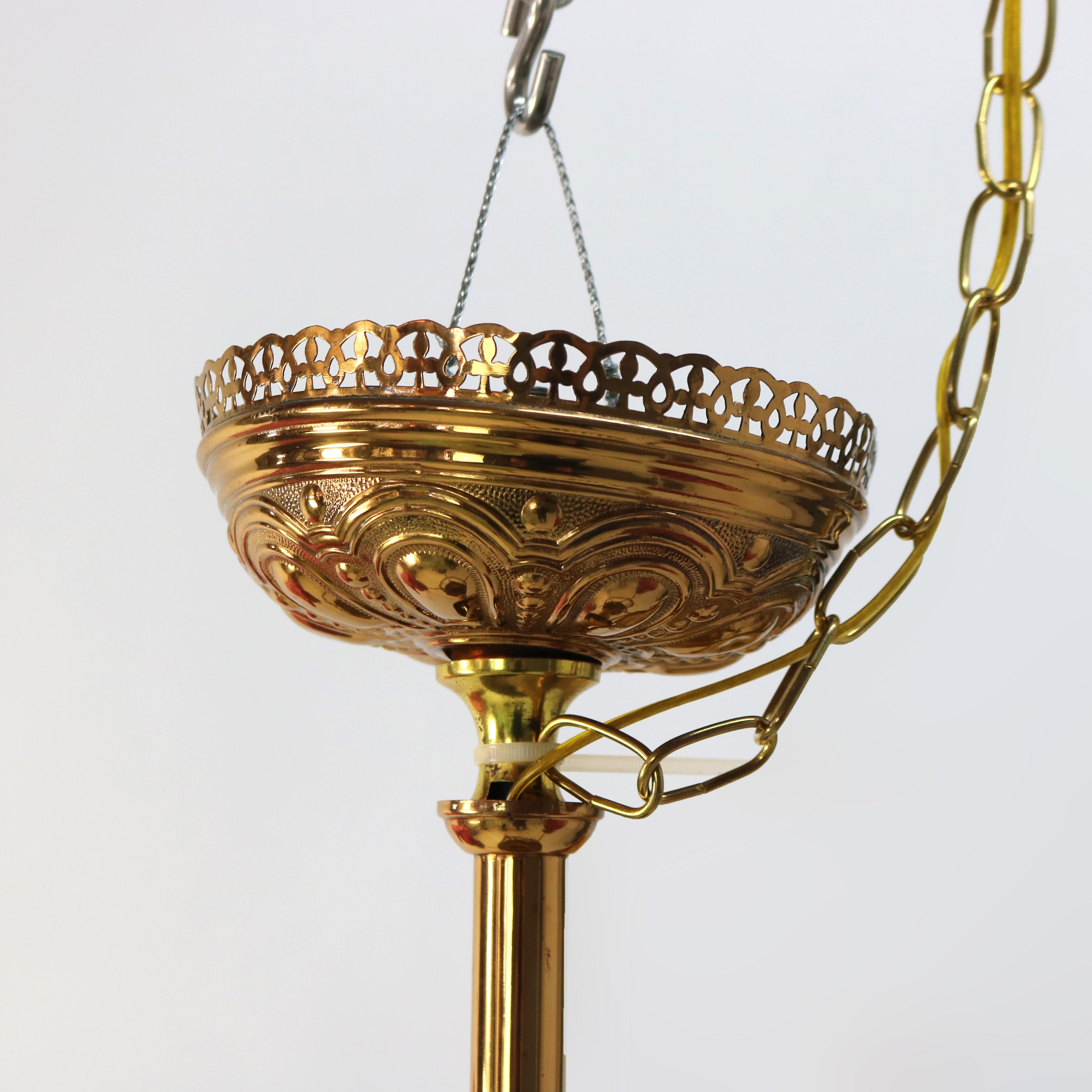 Lampadario antico Aesthetic Movement in ottone policromato e cristallo C1870 In condizioni buone in vendita a Big Flats, NY