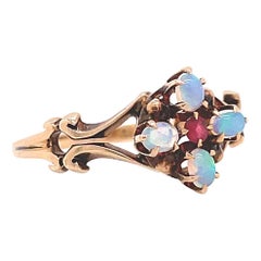 Antique Aesthetic Movement Ruby Opal Flower Cluster Ring