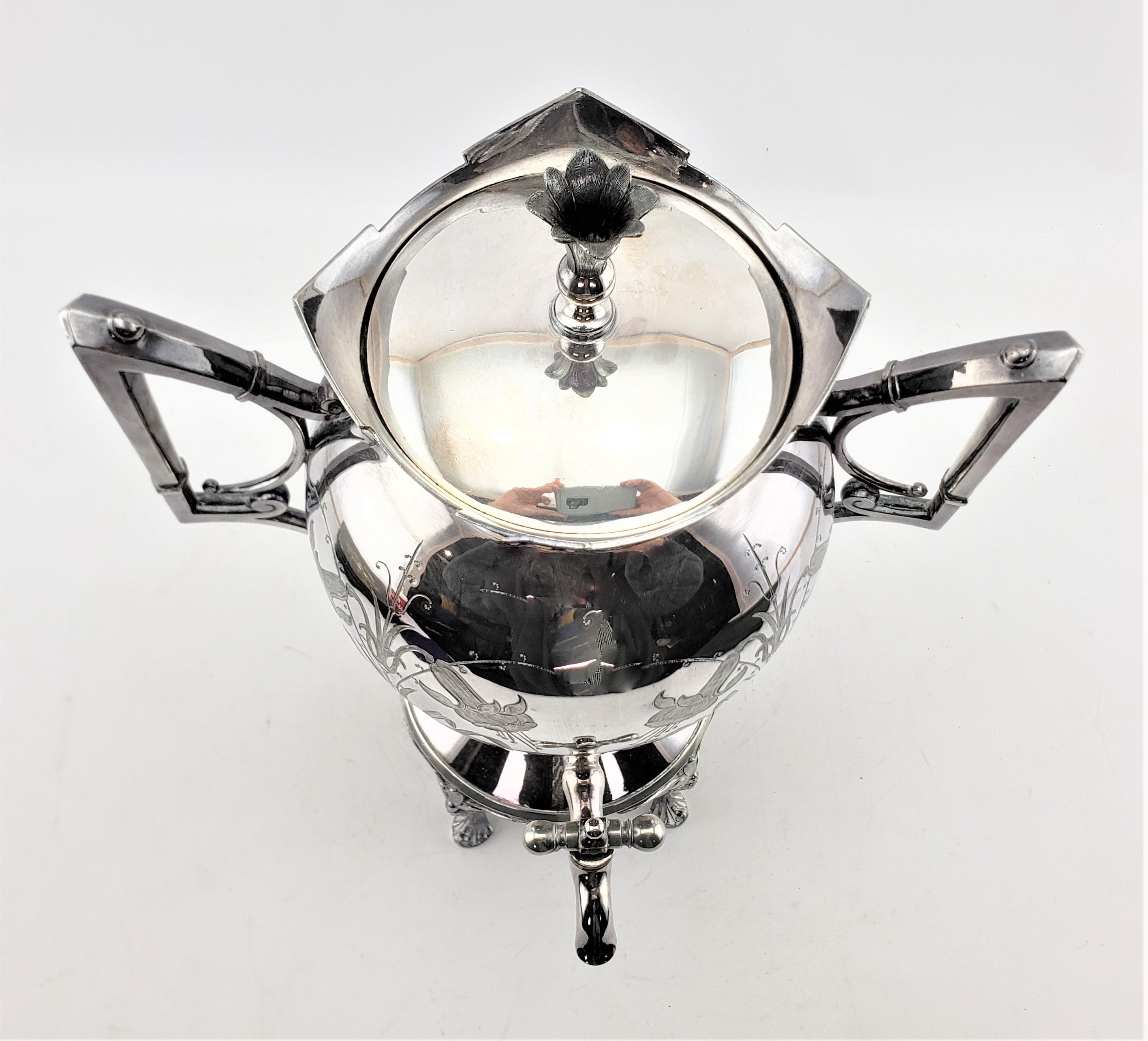 Antique Aesthetic Movement Silver Plated Hot Water Kettle with Floral Decoration For Sale 1