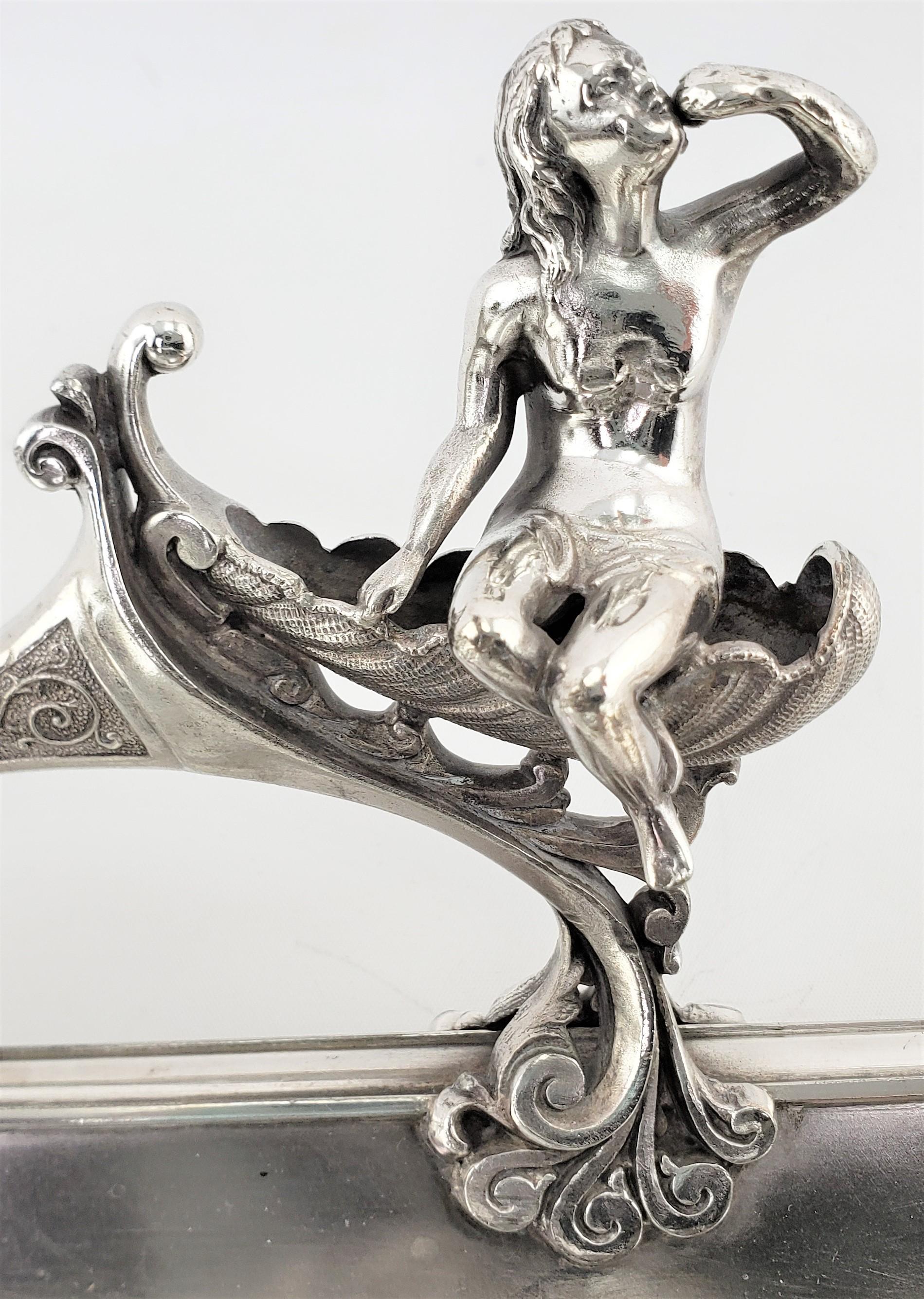 Antique Aesthetic Movement Silver Plated Serving Tray with Figural Siren Handles For Sale 3