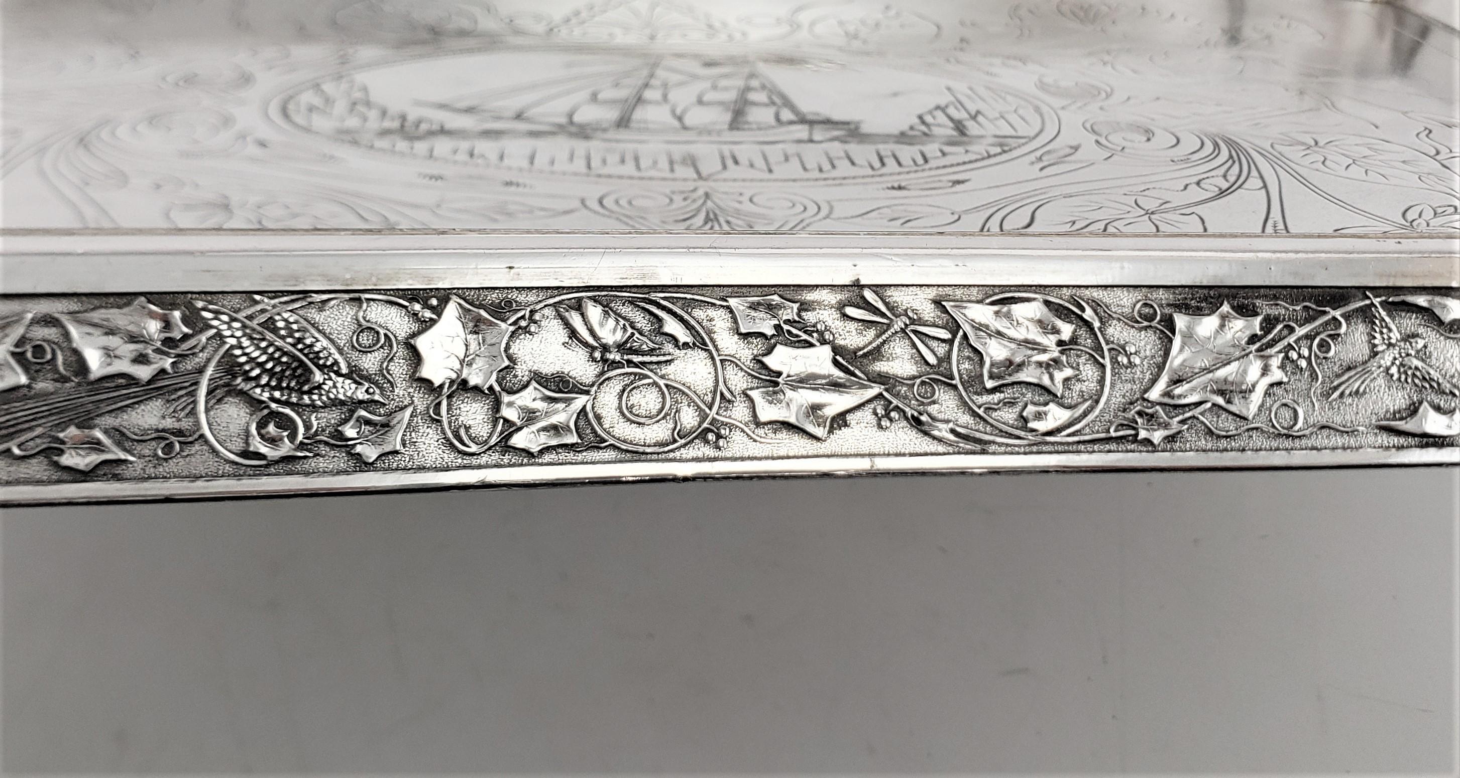 Antique Aesthetic Movement Silver Plated Serving Tray with Figural Siren Handles For Sale 6