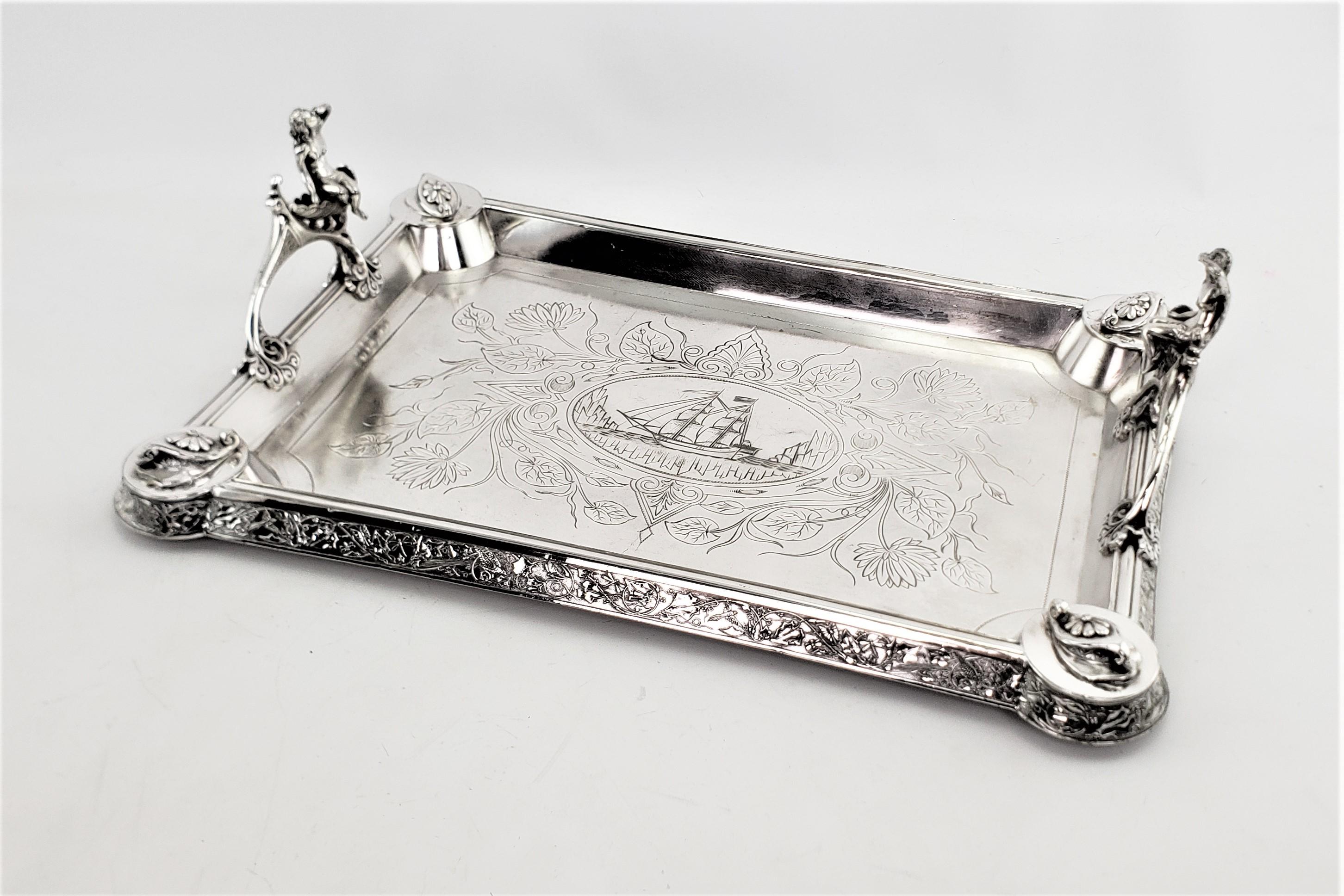 antique silver plated tray with handles