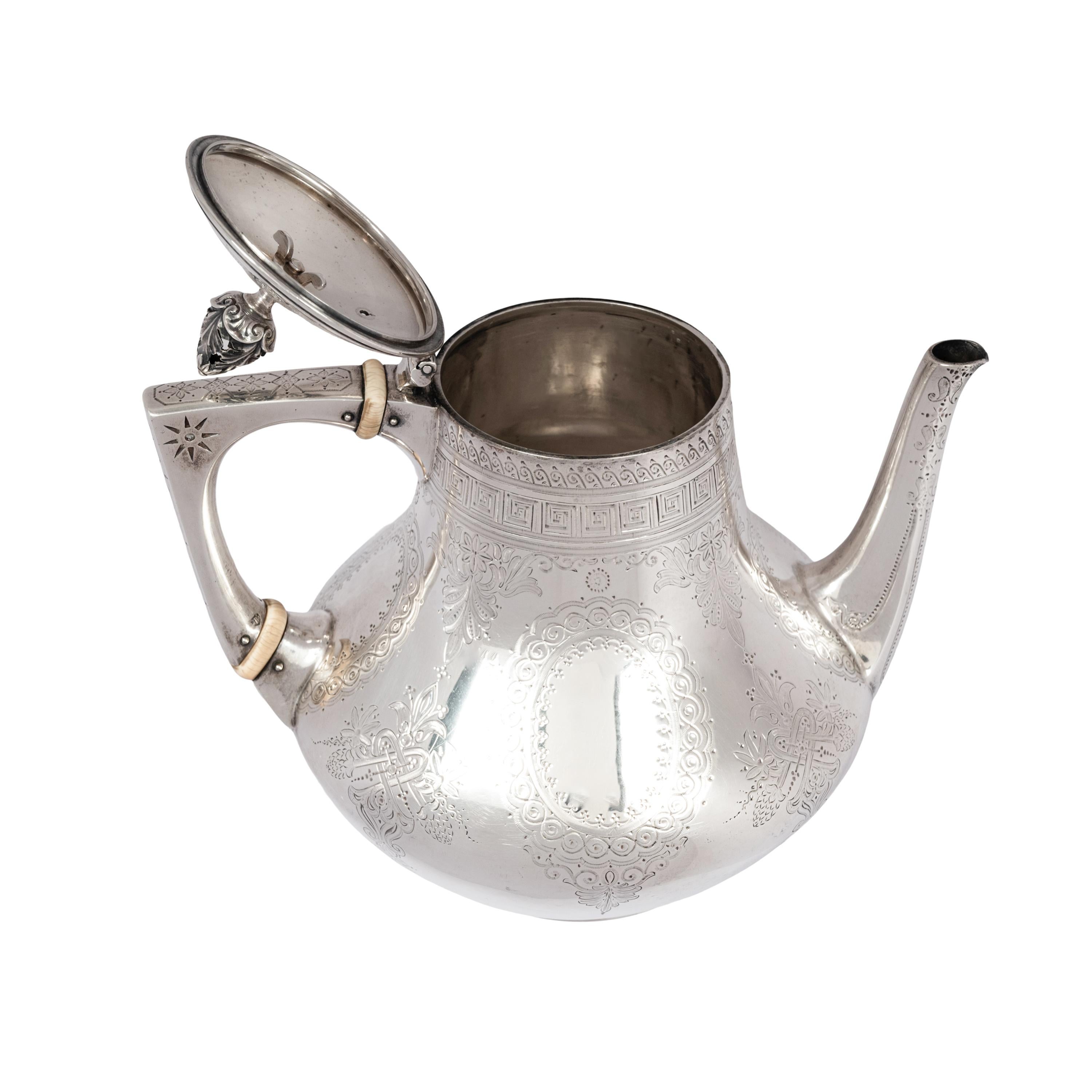 Late 19th Century Antique Aesthetic Movement Sterling Silver Tea Set Barnard Brothers London 1878 For Sale
