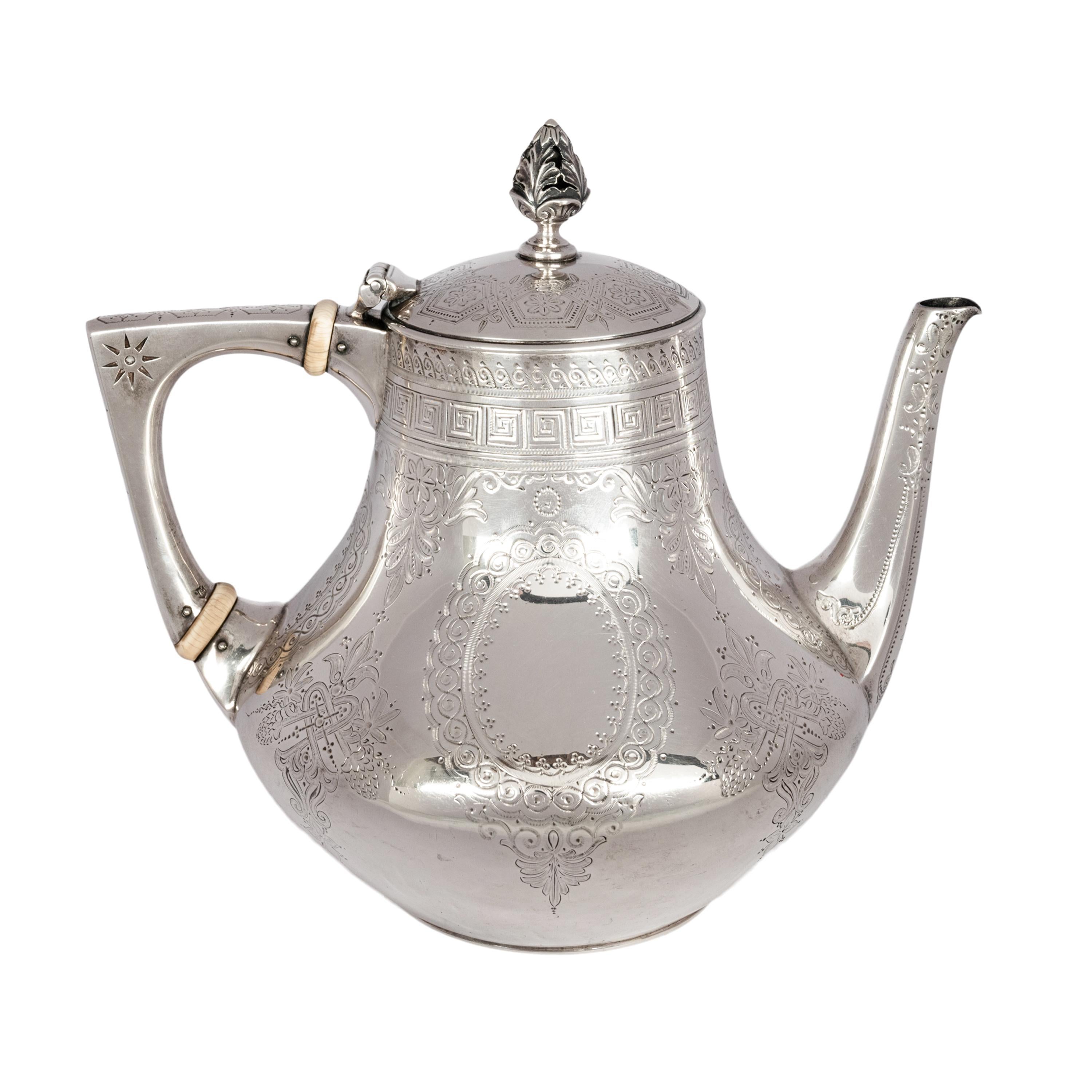 Antique Aesthetic Movement Sterling Silver Tea Set Barnard Brothers London 1878 For Sale 1