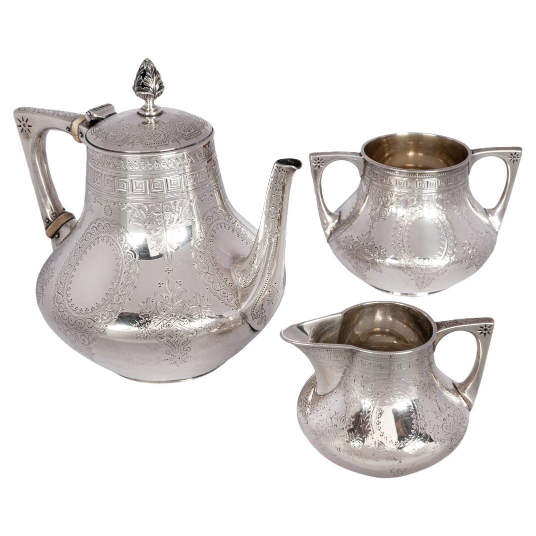 Antique Aesthetic Movement Sterling Silver Tea Set Barnard Brothers London 1878 For Sale