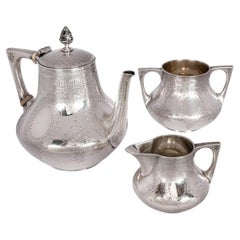 Antique Aesthetic Movement Sterling Silver Tea Set Barnard Brothers London 1878