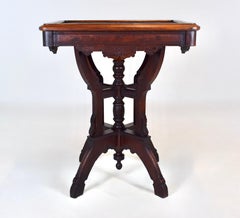 Antique Aesthetic Movement Victorian Carved Mahogany Marble Top Side Table