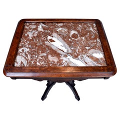 Antique Aesthetic Movement Victorian Carved Mahogany Marble Top Side Table