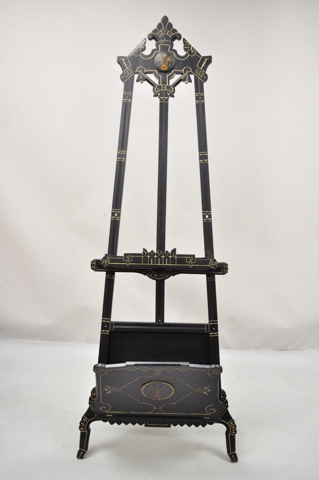 Antique Aesthetic Movement Victorian Ebonized Black Easel Art Painting Stand 6