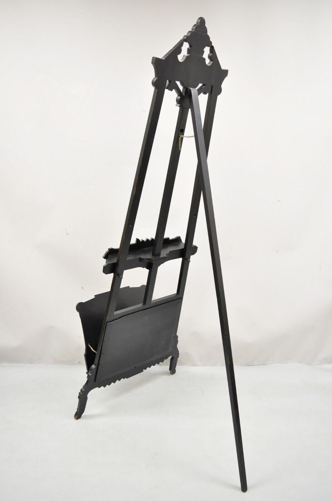 Antique Aesthetic Movement Victorian Ebonized Black Easel Art Painting Stand 7