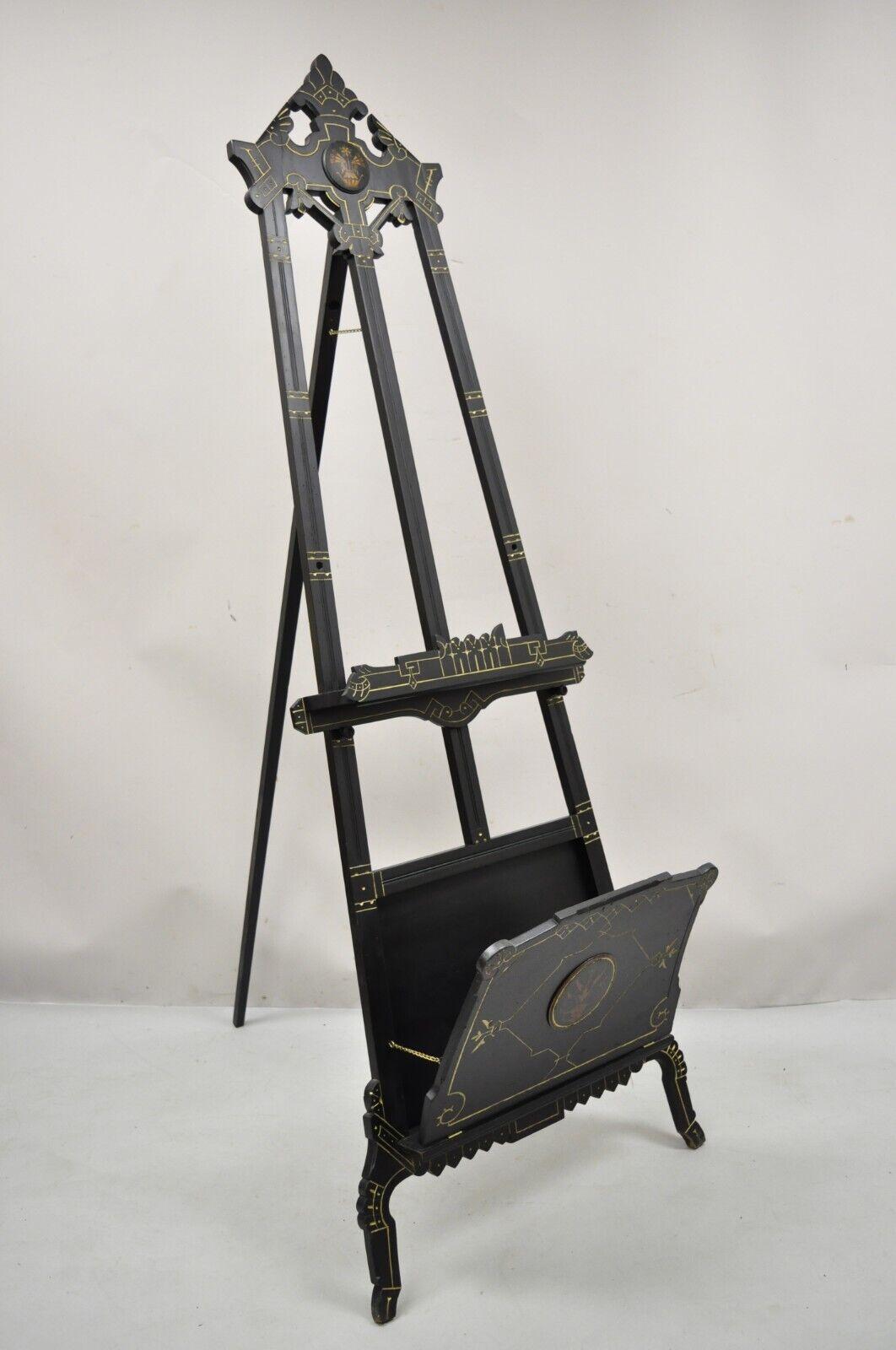 Antique Aesthetic Movement Victorian Ebonized Black Easel Art Painting Stand 3