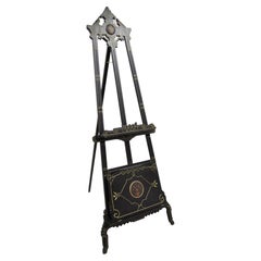 Antique Aesthetic Movement Victorian Ebonized Black Easel Art Painting Stand
