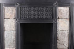 Antique Aesthetic Movement Victorian Tiled Cast Iron Fireplace Insert