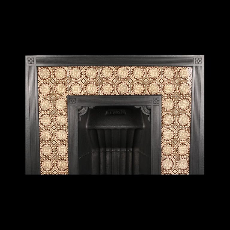 Antique Aesthetic Movement Victorian Tiled Fireplace Insert By