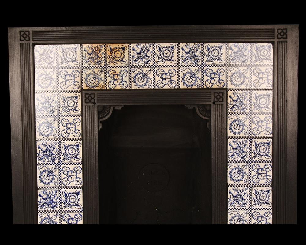Victorian tiled Thomas Jeckyll insert
An antique Aesthetic Movement Victorian tiled cast iron fireplace insert, designed by Thomas Jeckyll (1827-1881) for Barnard Bishop & Barnards foundry of Norwich, complete with its Original Minton blue and