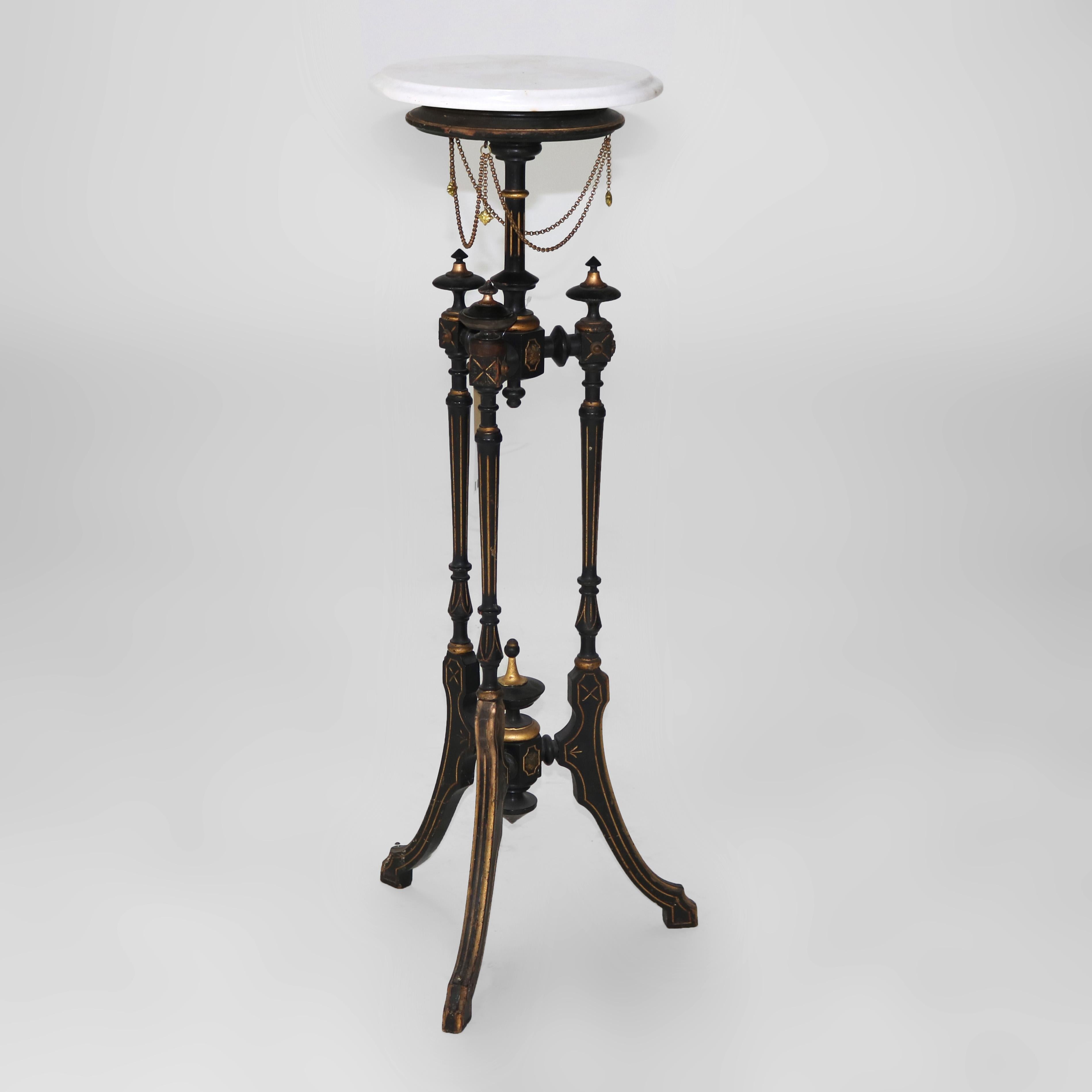 Antique Aesthetic Parcel Gilt & Ebonized Marble Top Fern Stand C1890 In Good Condition In Big Flats, NY