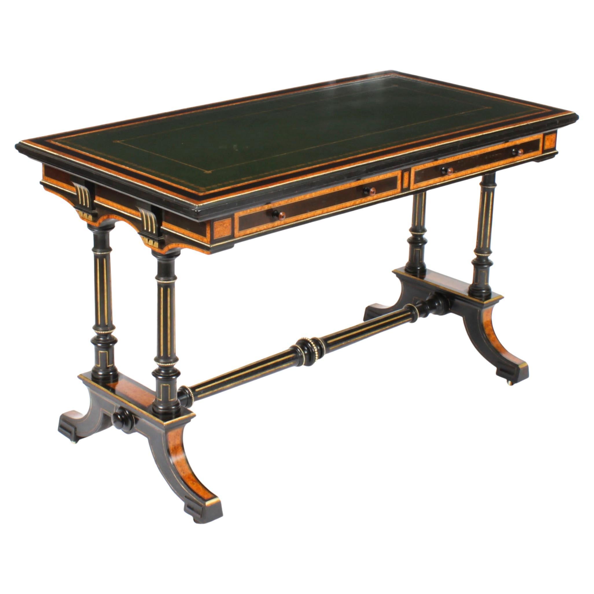 Antique Aesthetic Period Bur Maple Edward & Roberts Writing Table Desk, 19th C For Sale