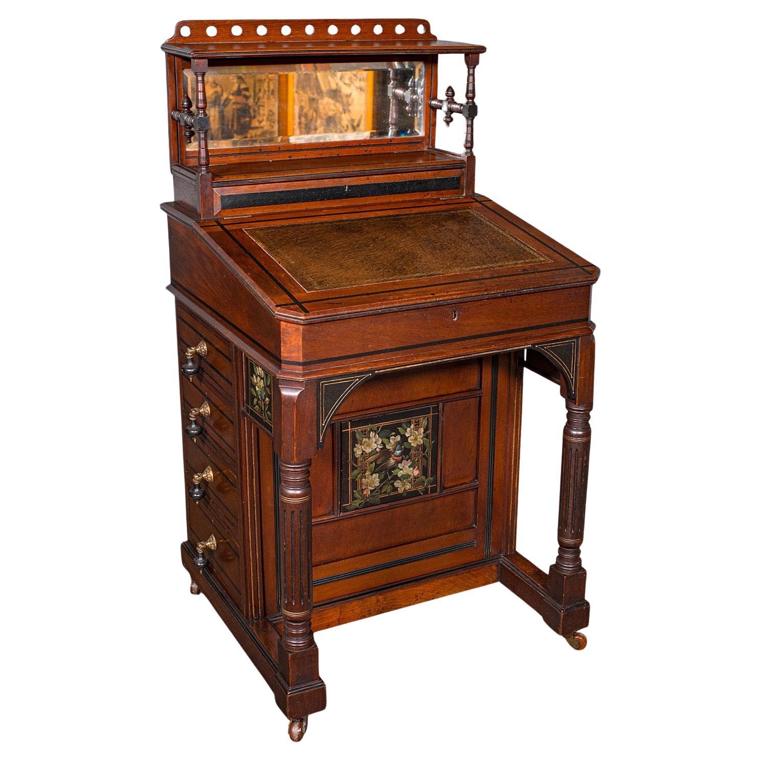 Antique Aesthetic Period Davenport, English, Walnut, Writing Desk, Victorian