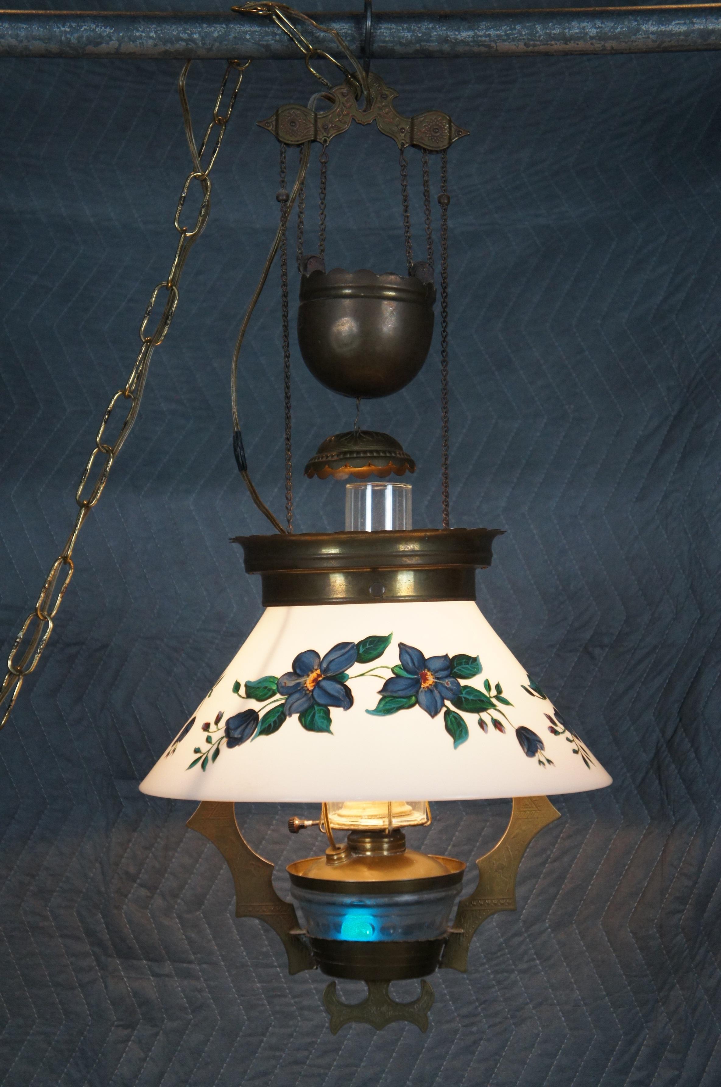 Antique Aesthetic Period Hurricane Parlor Oil Lamp Pendant Light Chandelier For Sale 4