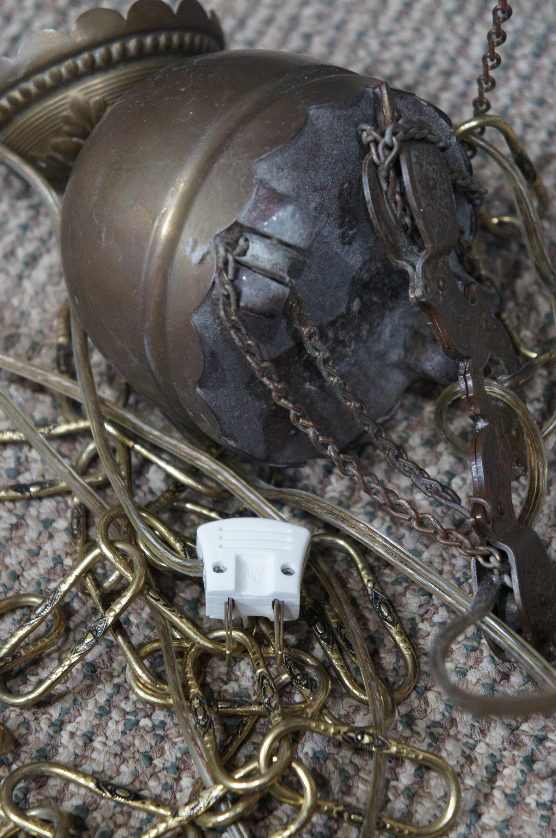 Antique Aesthetic Period Hurricane Parlor Oil Lamp Pendant Light Chandelier For Sale 5
