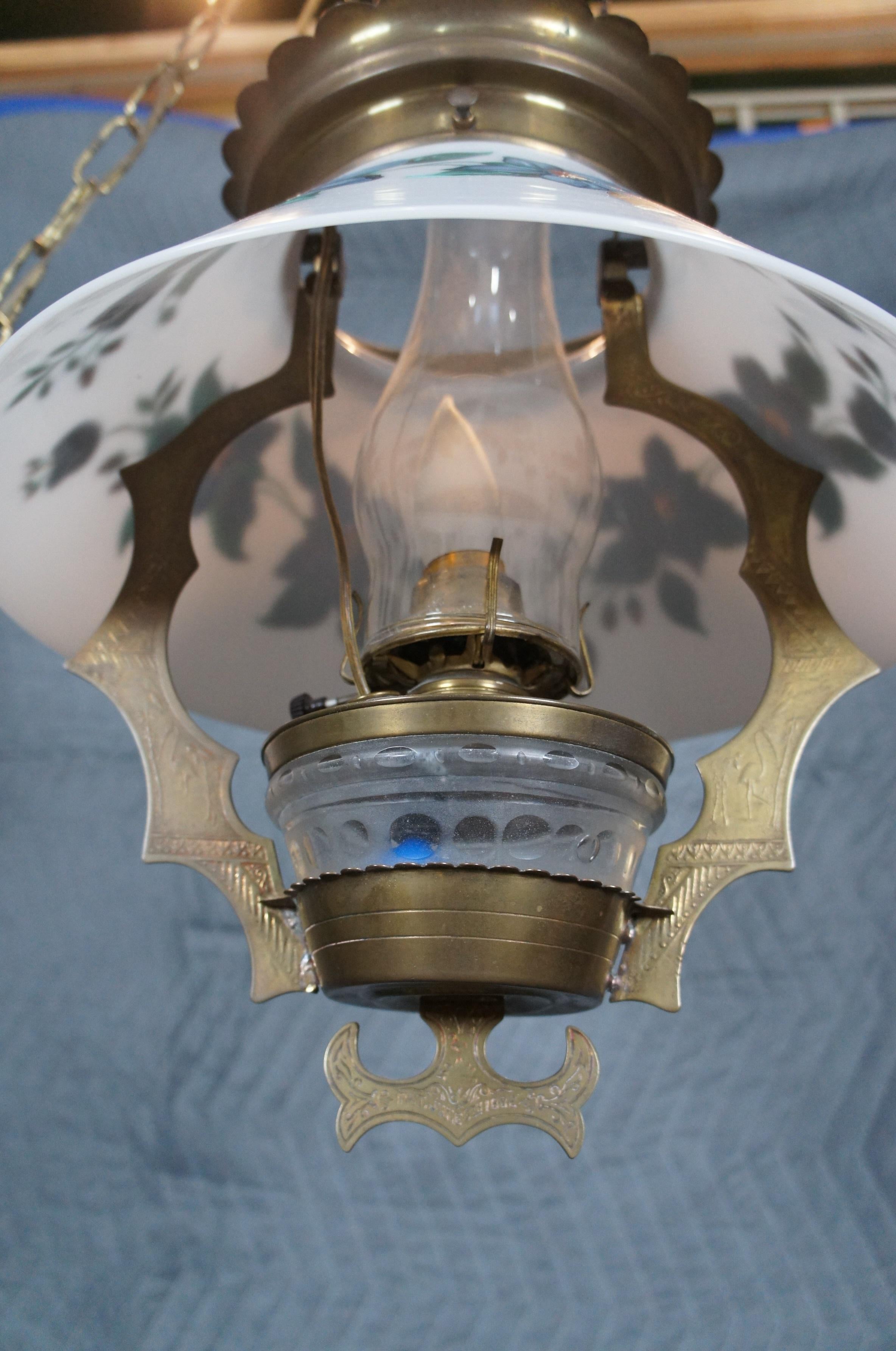 Antique Aesthetic Period Hurricane Parlor Oil Lamp Pendant Light Chandelier For Sale 1
