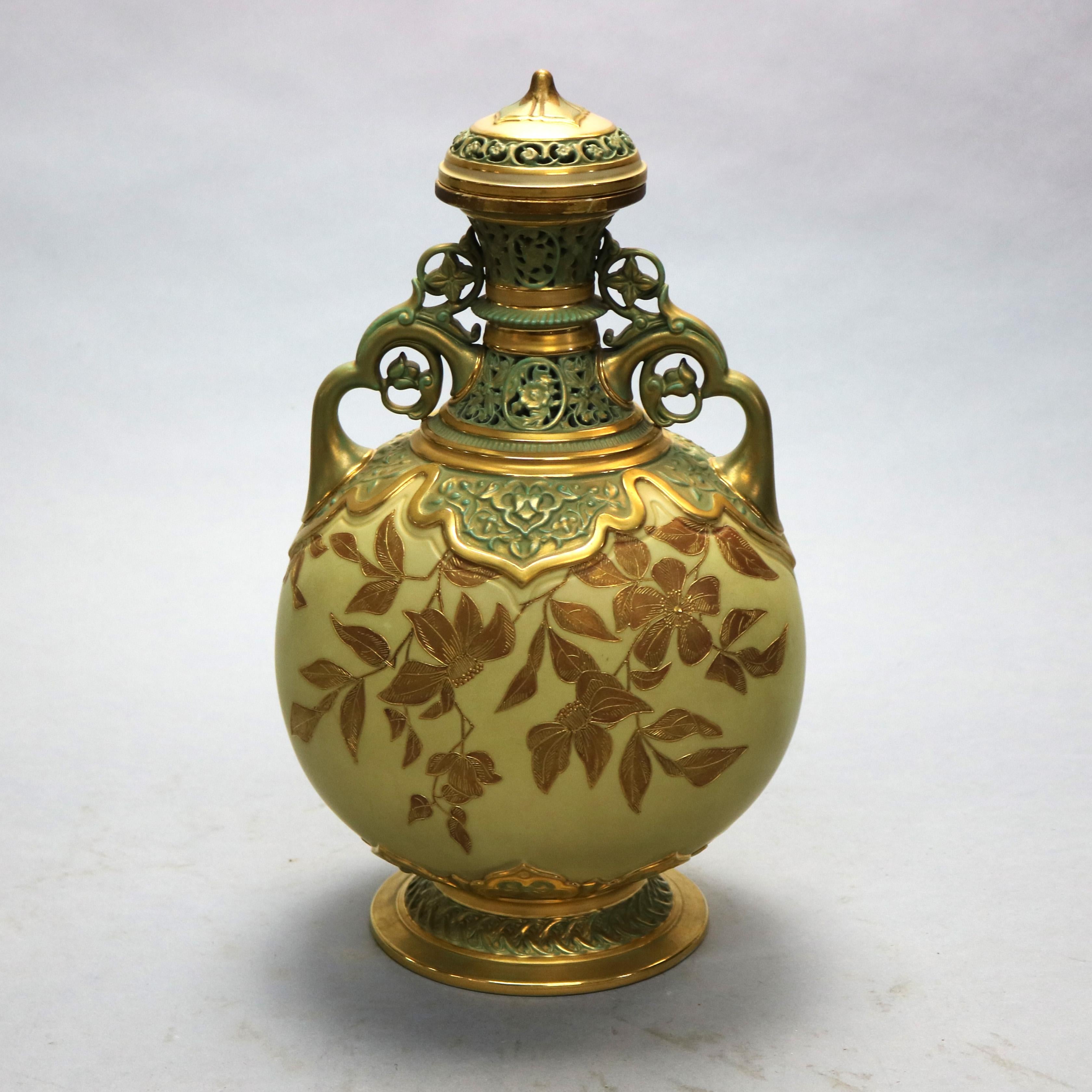 Antique Aesthetic Royal Worcester Reticulated Porcelain Urn 'as found', c1890 In Good Condition In Big Flats, NY