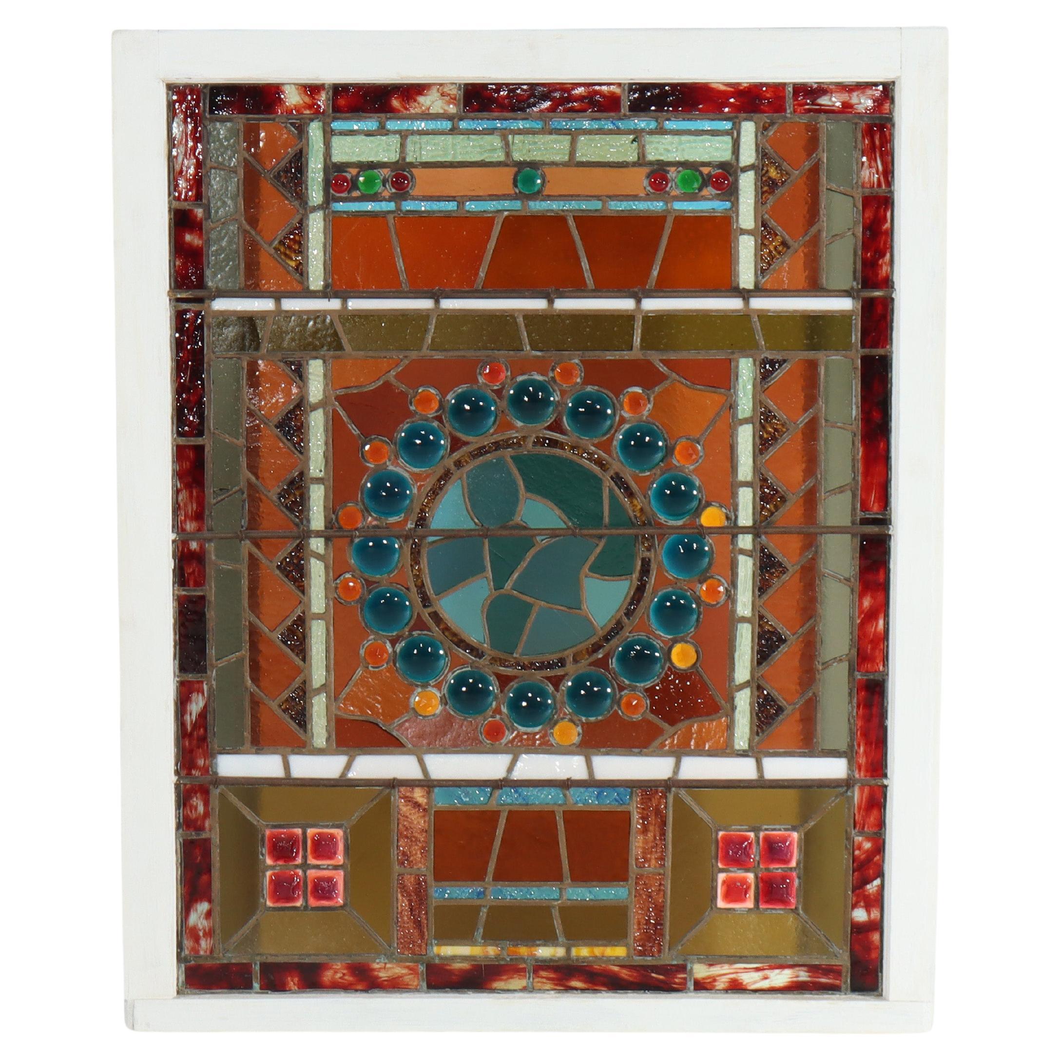 Antike ästhetische Stained & Jeweled Bleiglasfenster mit stilisierten Globus