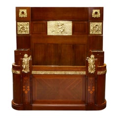 Antique Aesthetic Style Marquetry and Gilt Bronze Mounted Bed