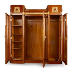 Antique Aesthetic Style Marquetry and Gilt Bronze Wardrobe with Mirror