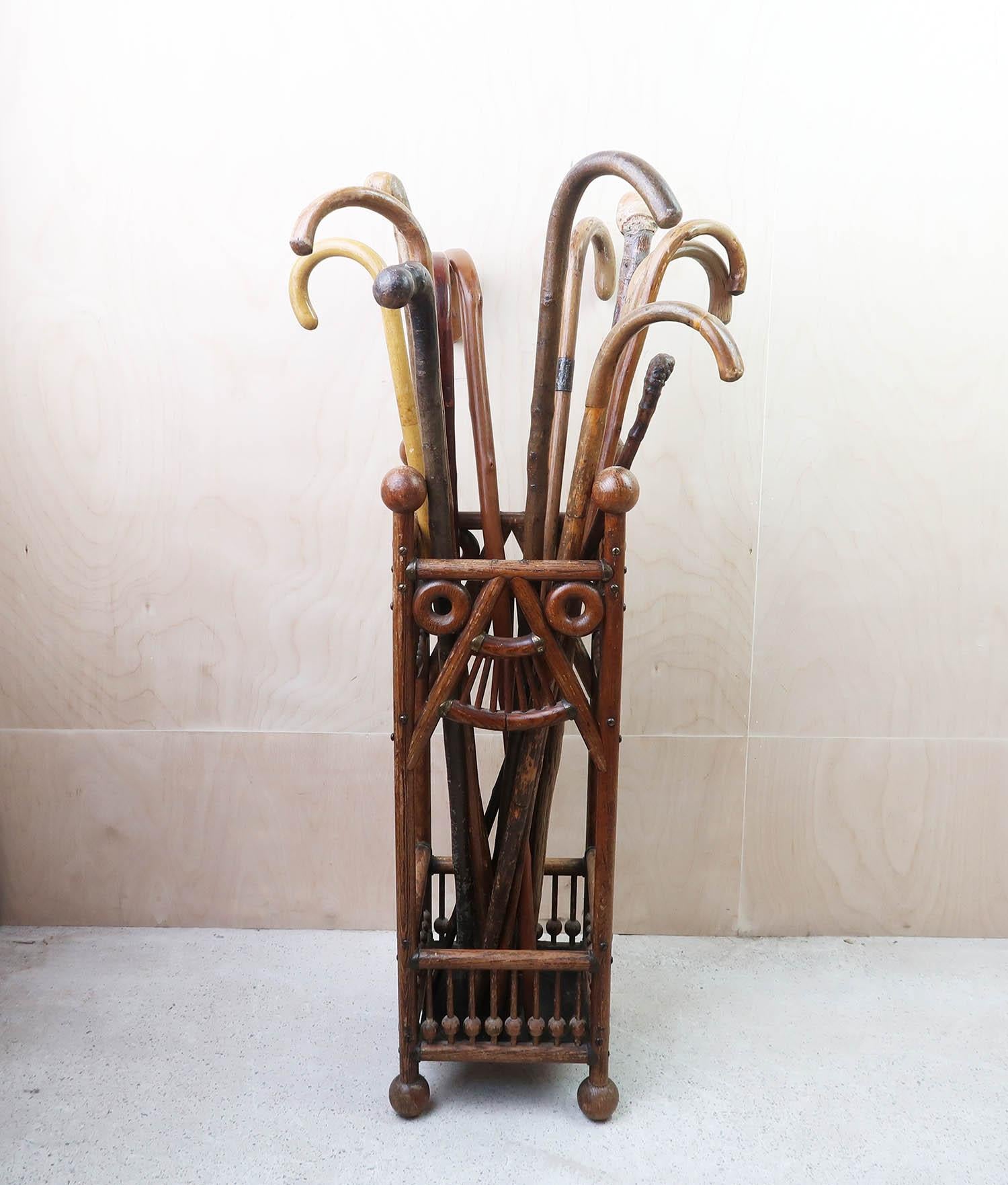 Antique Aesthetic Style Oak and Brass Umbrella Stand. C.1900 For Sale 2