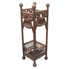 Antique Aesthetic Style Oak and Brass Umbrella Stand. C.1900