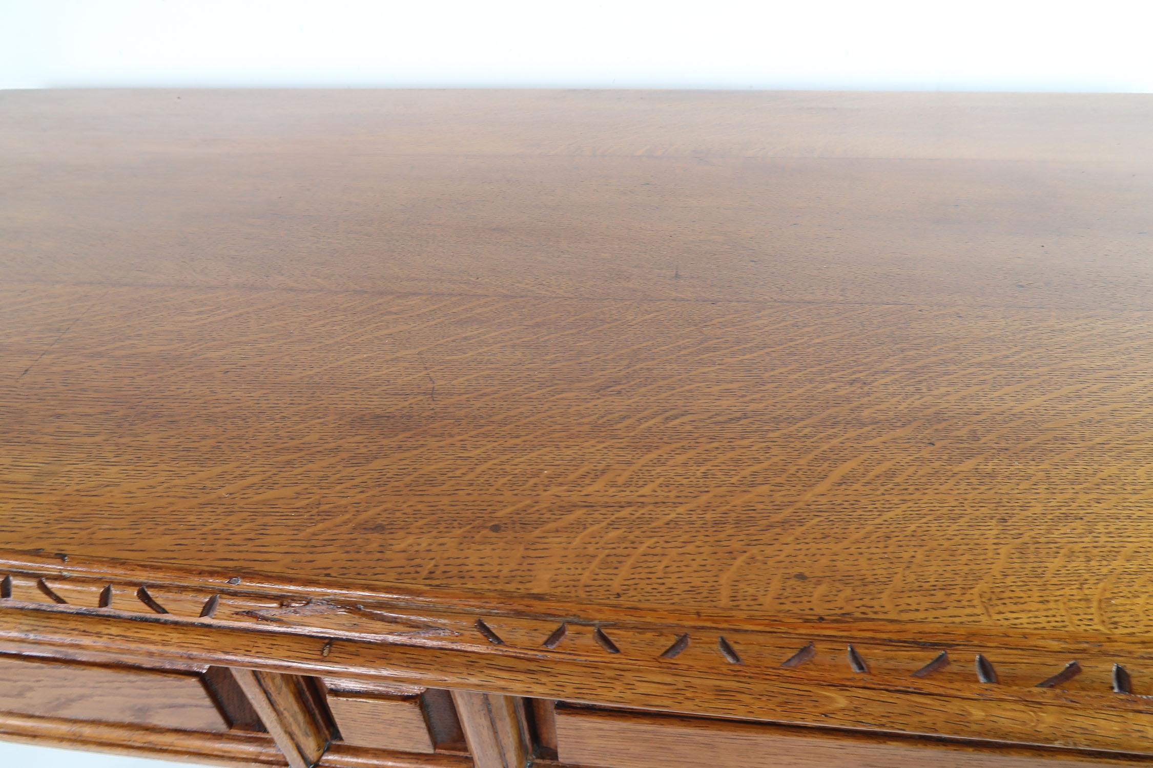 Antique Aesthetic Style Oak Library Table or Desk, circa 1900 1
