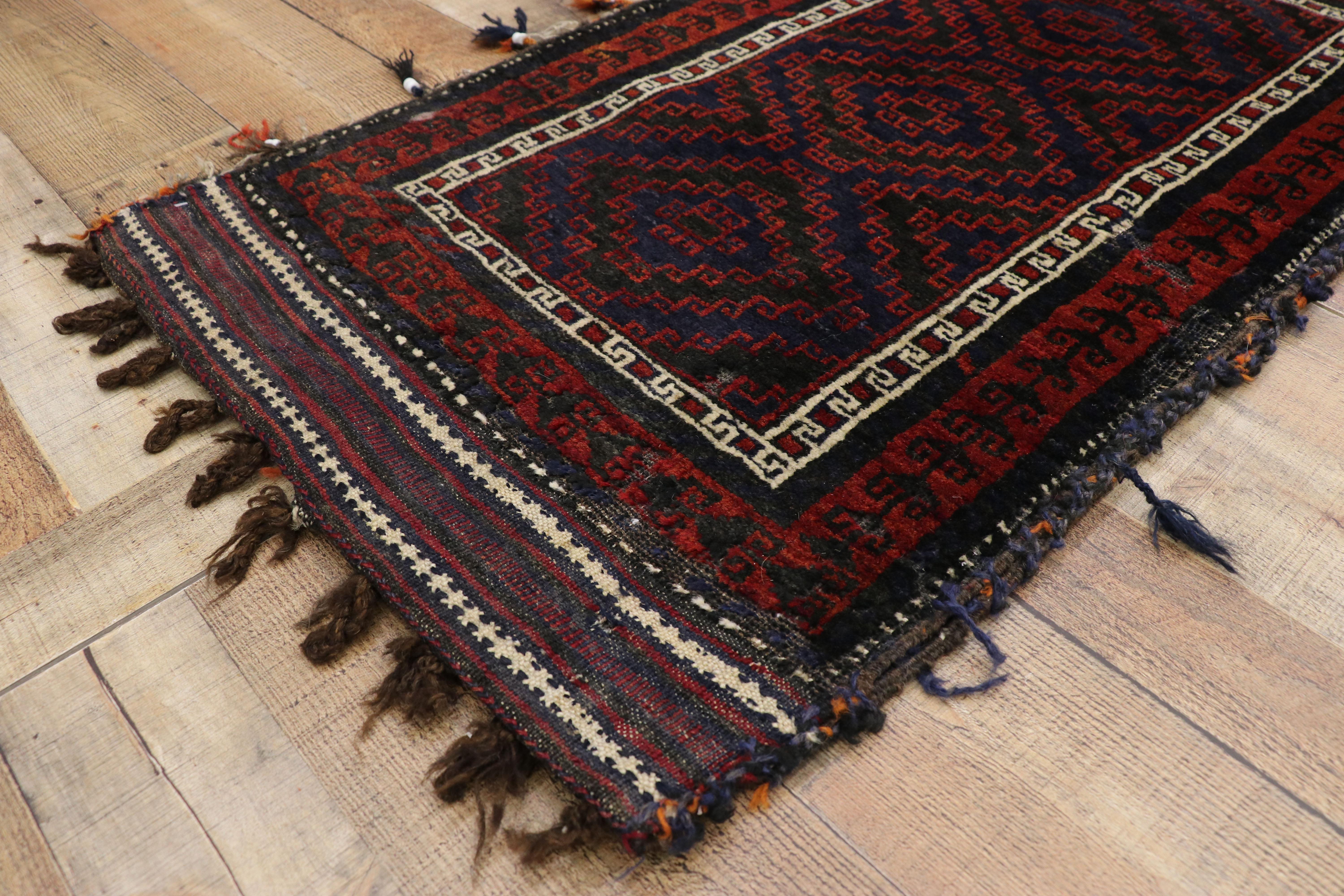 Antique Afghan Baluch Balisht Bag, Nomadic Wall Hanging, Tribal Style Tapestry In Good Condition For Sale In Dallas, TX
