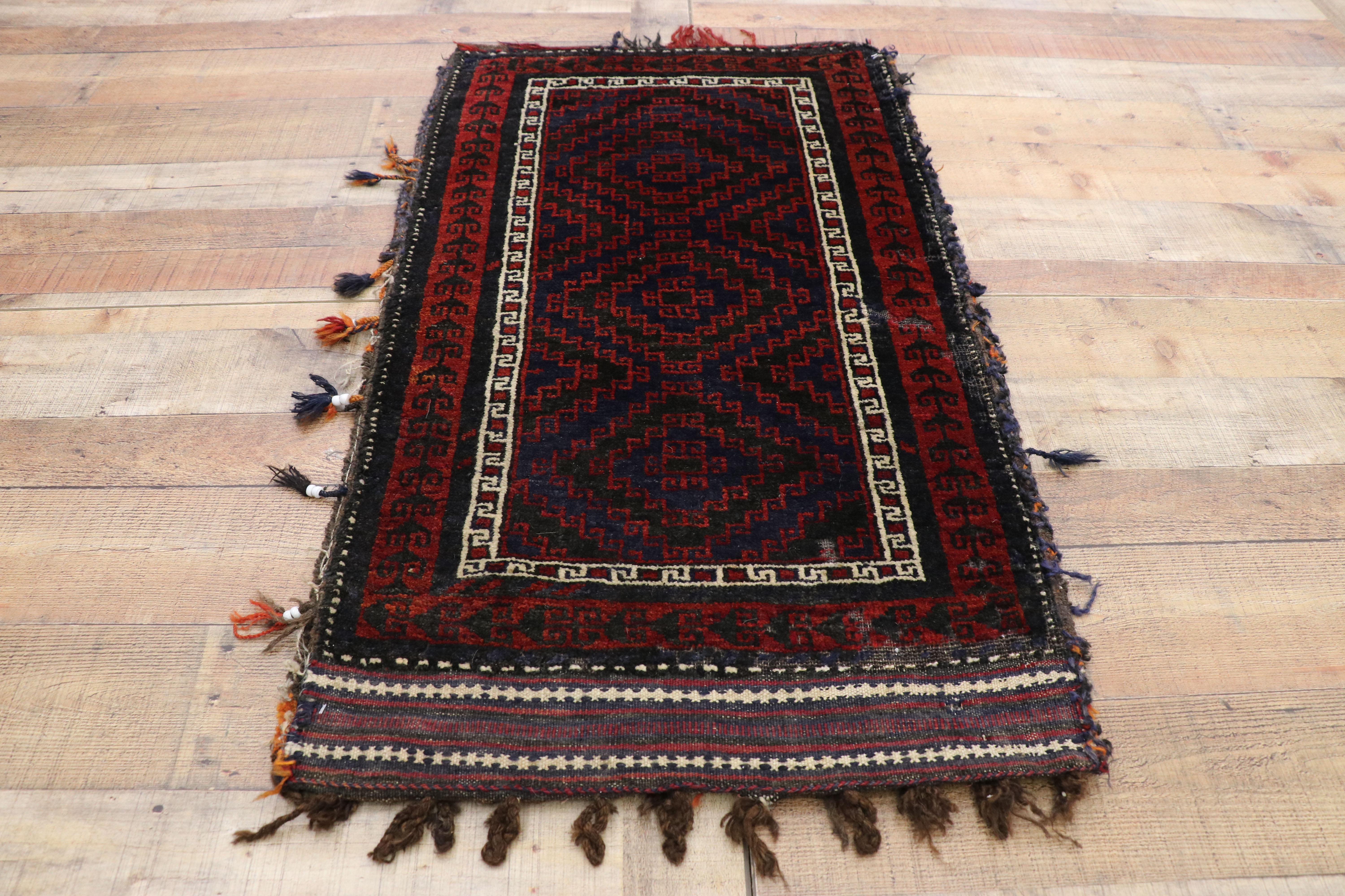 20th Century Antique Afghan Baluch Balisht Bag, Nomadic Wall Hanging, Tribal Style Tapestry For Sale