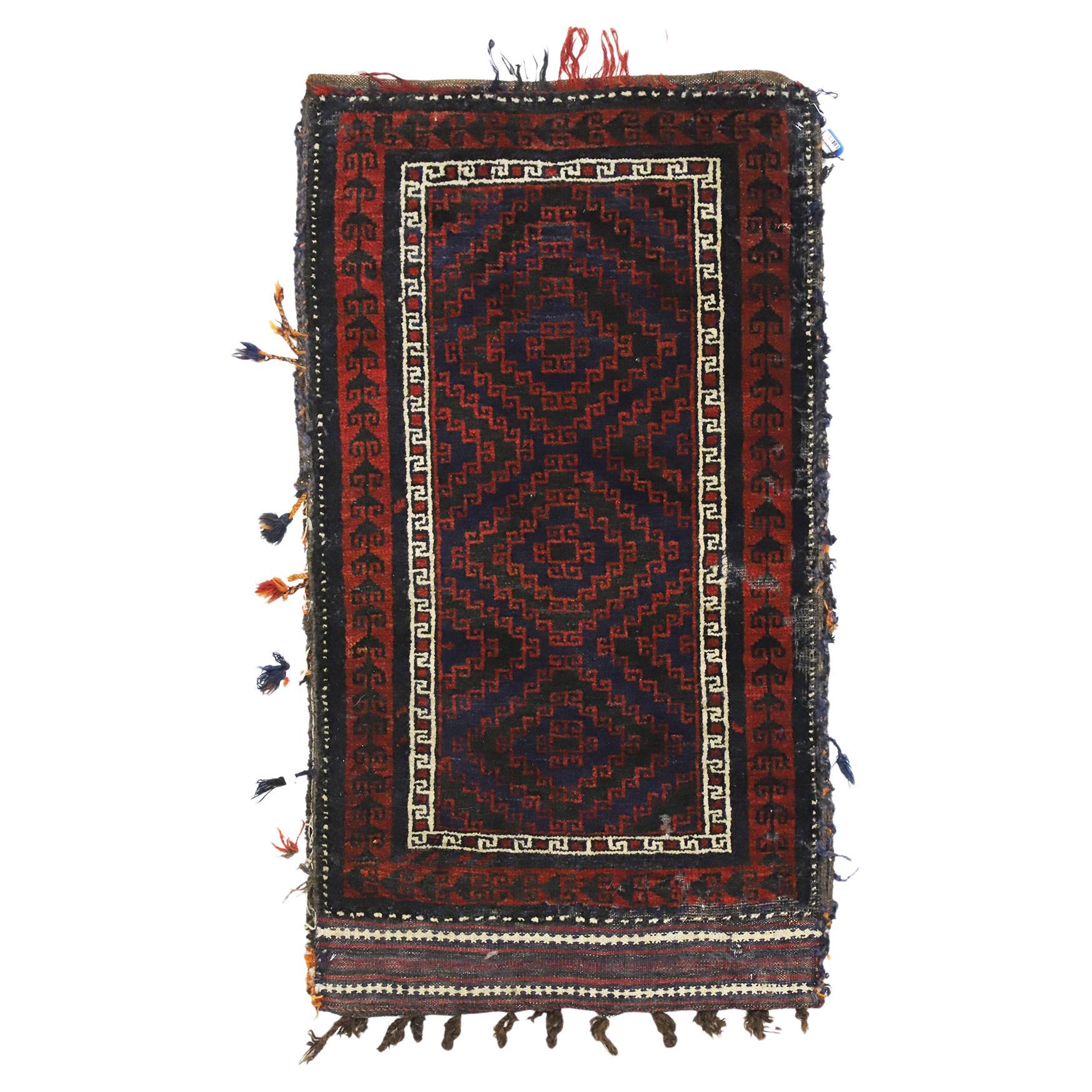 Antique Afghan Baluch Balisht Bag, Nomadic Wall Hanging, Tribal Style Tapestry For Sale