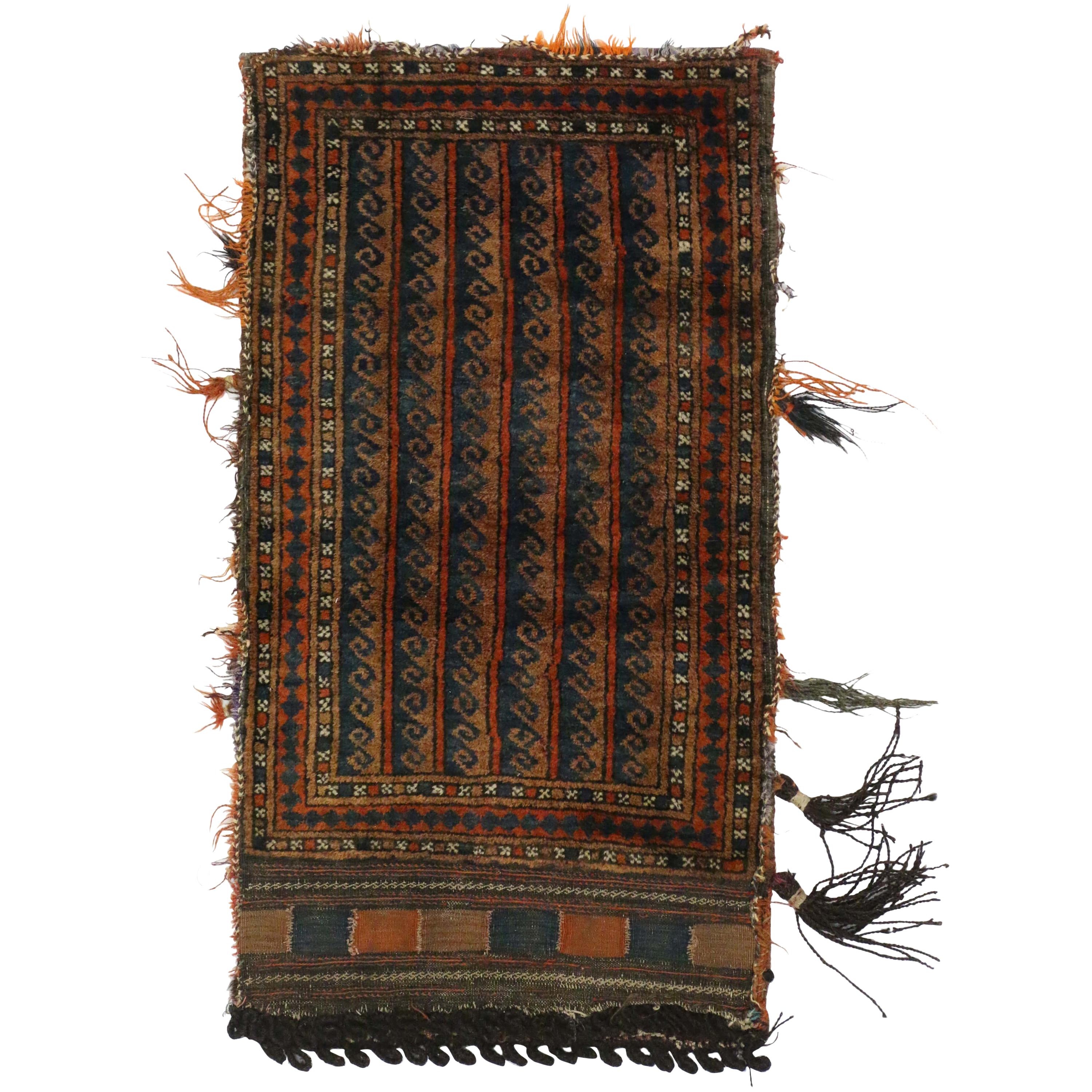 Antique Afghan Baluch Balisht Bag, Tribal Style Tapestry, Nomadic Wall Hanging 5